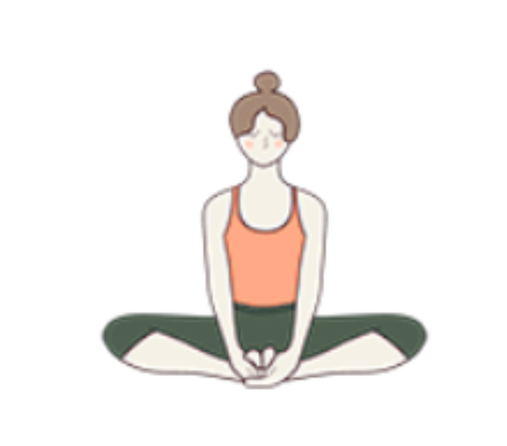 A woman practicing yoga, sitting cross-legged with hands resting on her feet, eyes closed, in a peaceful position.