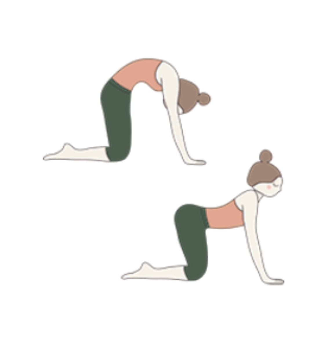 Illustration of a woman performing a yoga pose called Camel, kneeling on her knees with her torso bent backward and hands on her heels, demonstrating backbend flexibility.