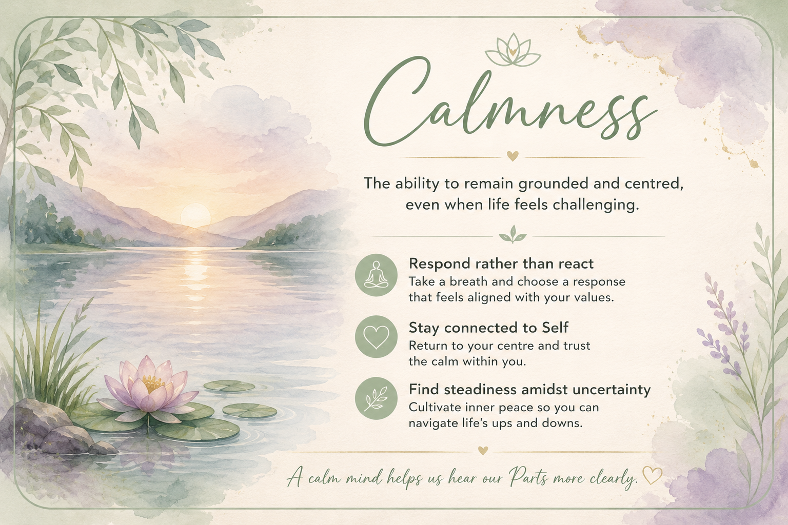 Picture of serene lake describing the quality of calmness