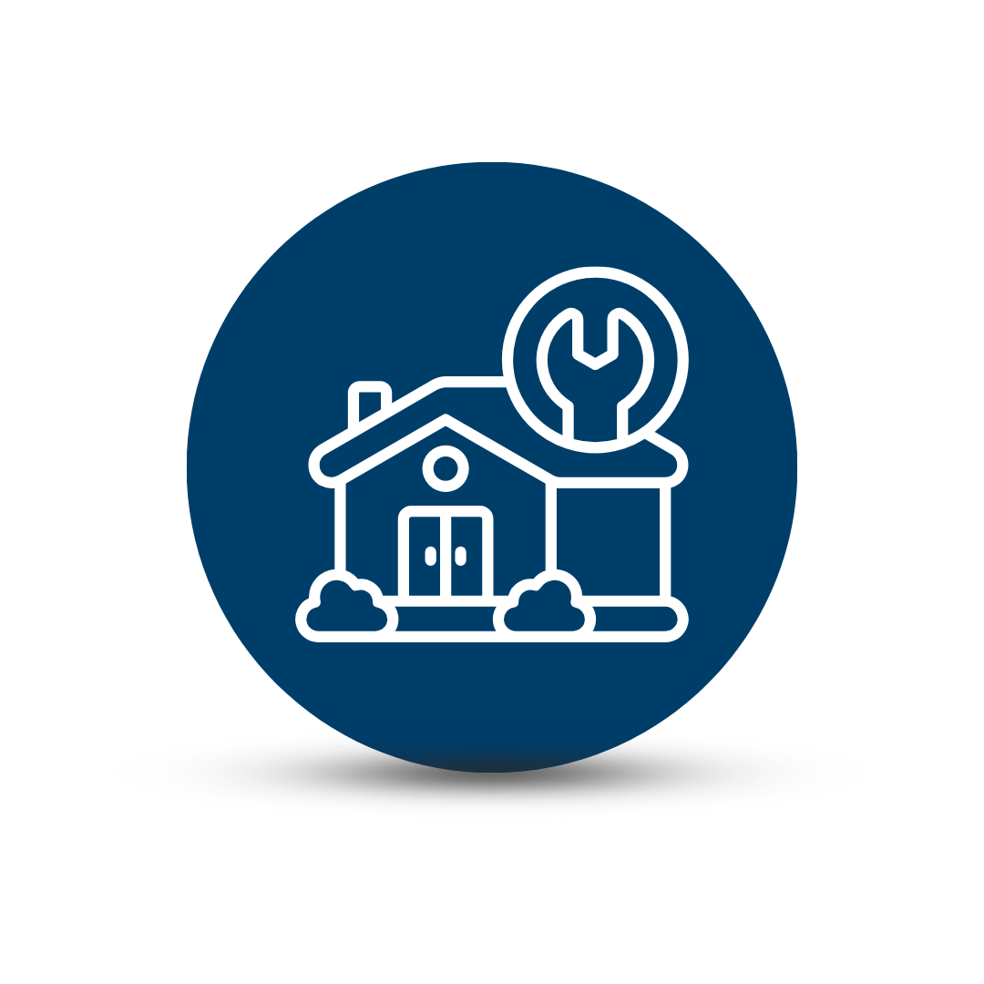 House icon with a wrench symbol, representing home maintenance or repair services.