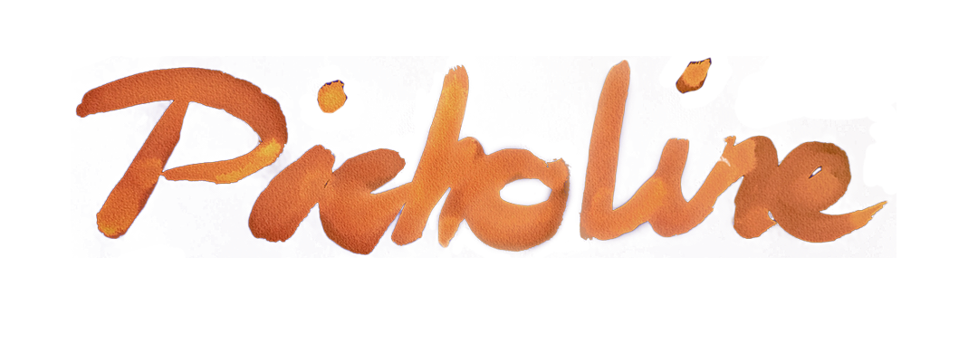 Le mot 'Picholine' écrit en style de calligraphie orange sur un fond sombre, sous forme de logo.