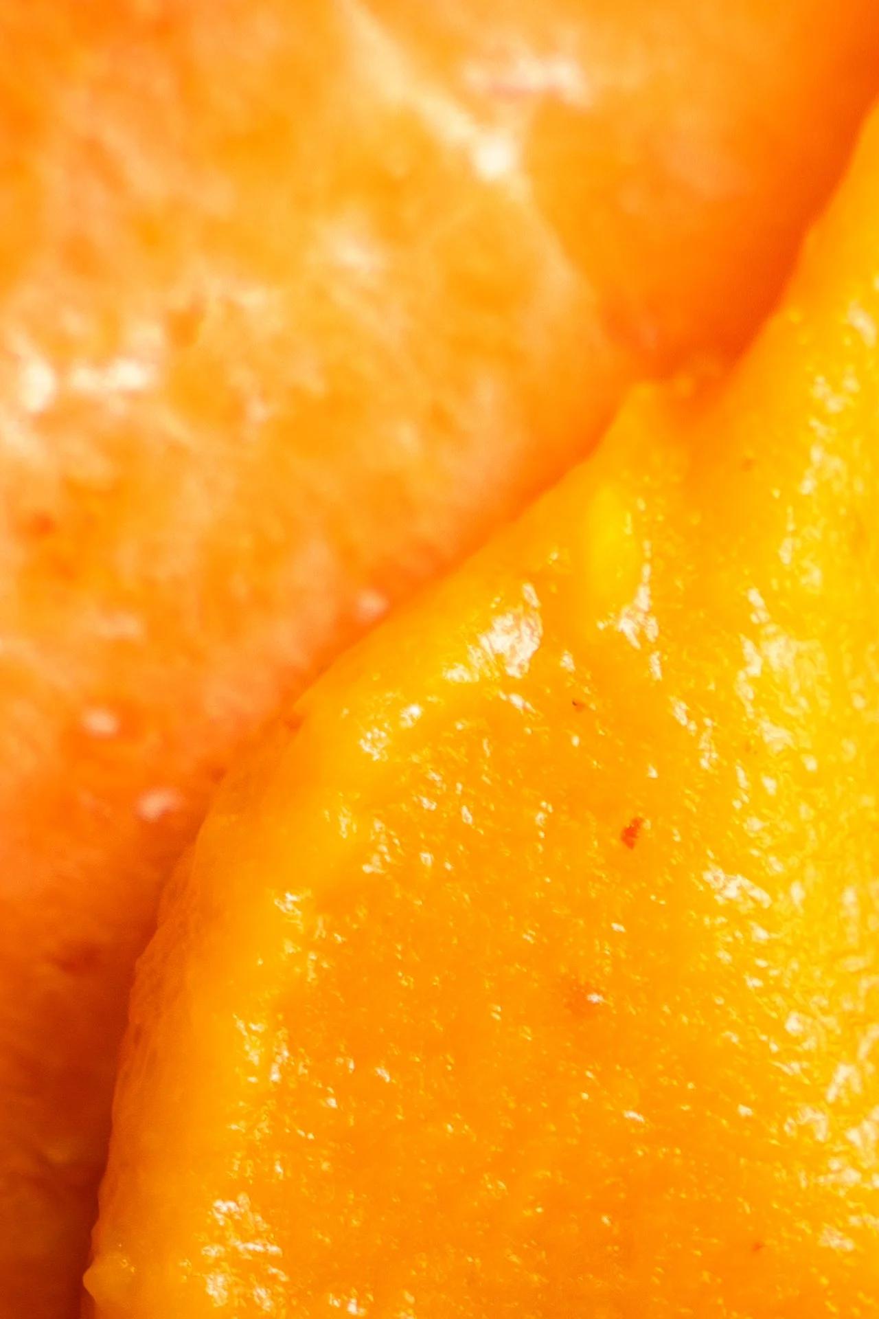 Plan macro d'un tranche de patate douce et de texture de tartinable à base de patates douces, yuzu, Sauternes AOP et piment d'Espelette AOP.