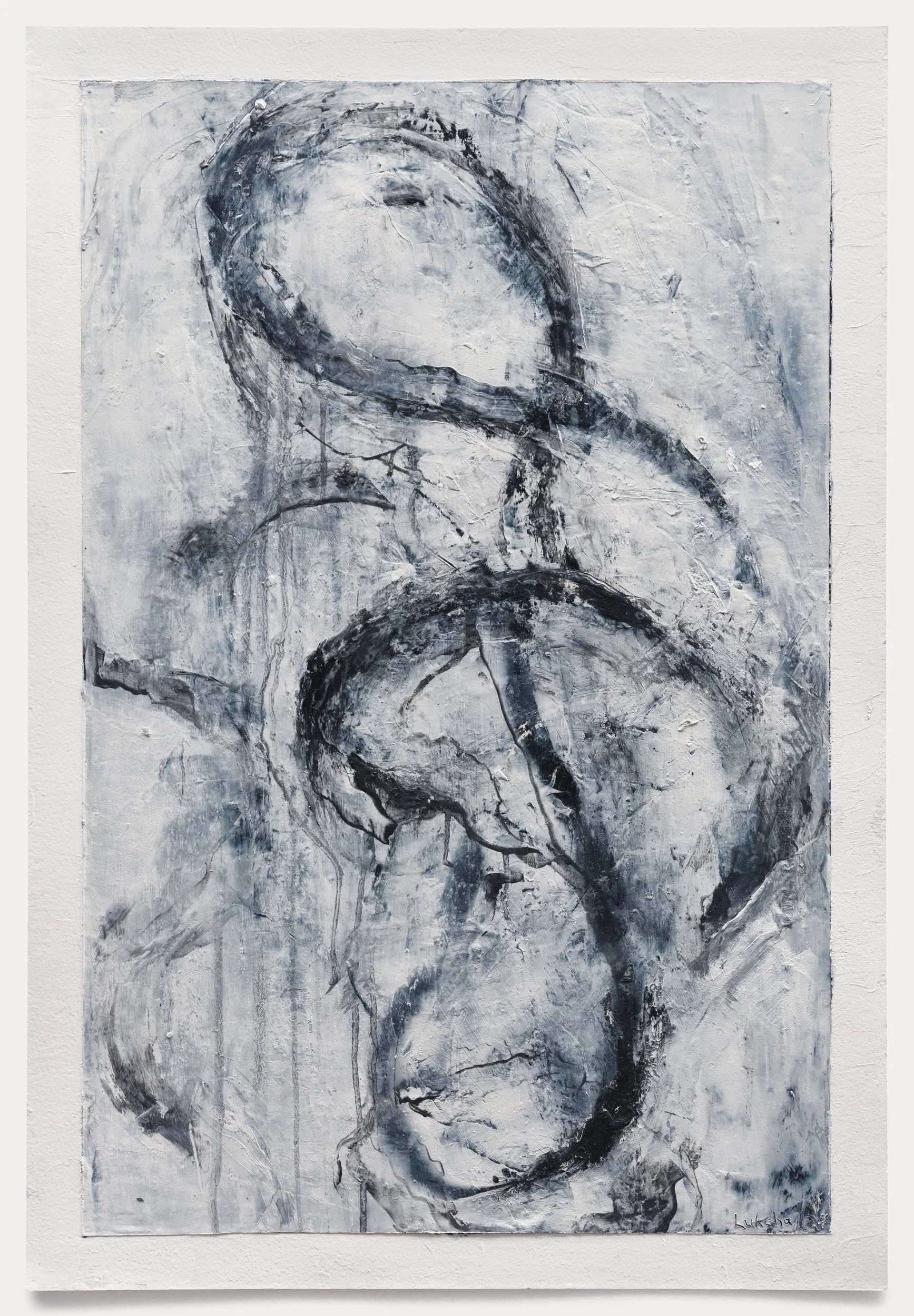 "Coup de Theatre"  2024 Oil, Wax, & Mediums/ Paper/ Ply Panel 15" X 22"        Photo by Rachel Topham Photography