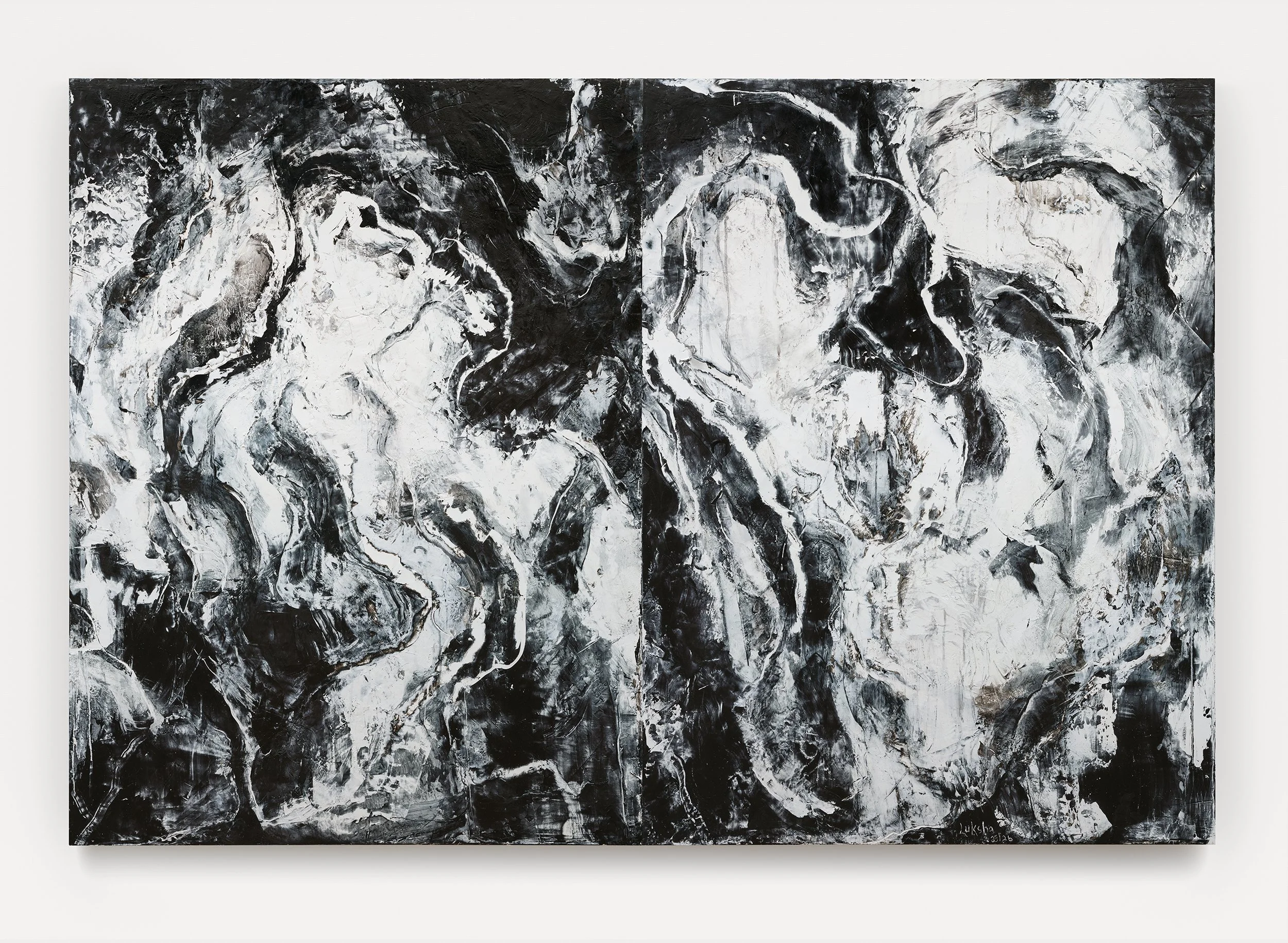 "In A Constant State Of Flux"   2026  Oil, Wax, & Mediums/ Plywood Panels  72 "X 48"  Photo by: Rachel Topham Photography