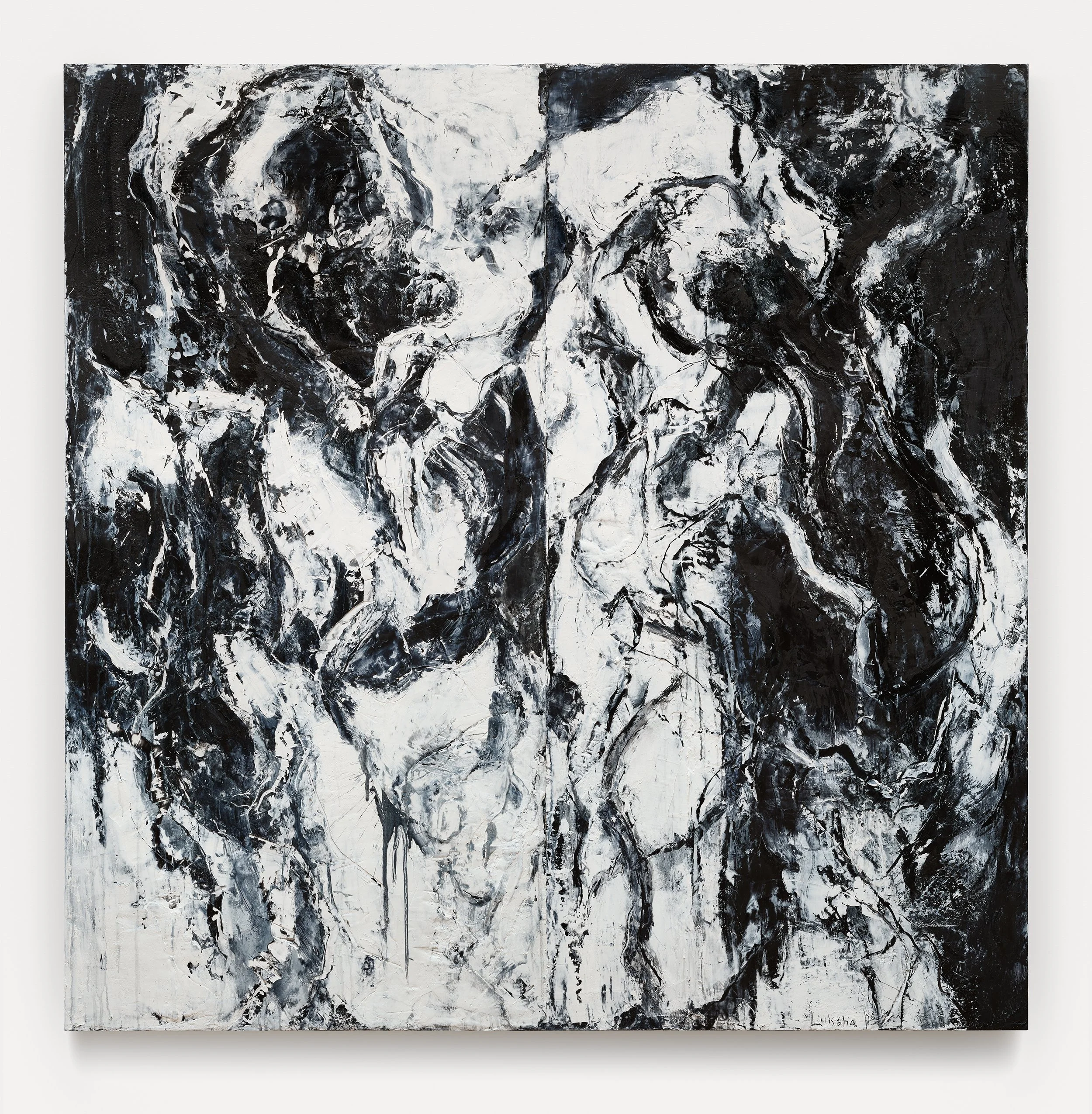 "Haunted"   2025/26 Oil, Wax, & Mediums/ Plywood Panels   48 "X 48"    Photo by: Rachel Topham Photography