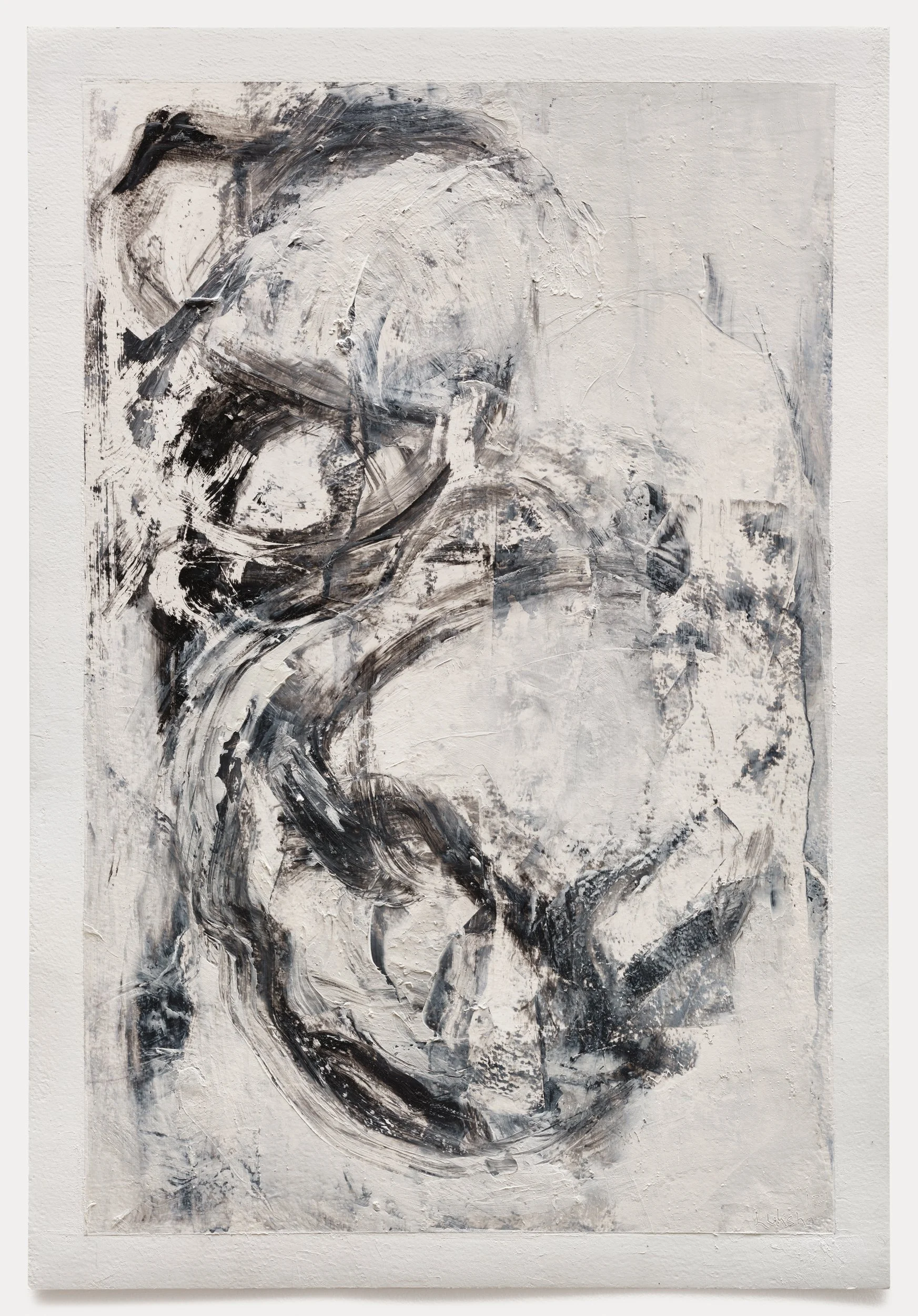 "Gestation Distorted"  2024 Oil, Wax, & Mediums/ Paper/ Ply Panel  15" X 22"           Photo by: Rachel Topham Photography