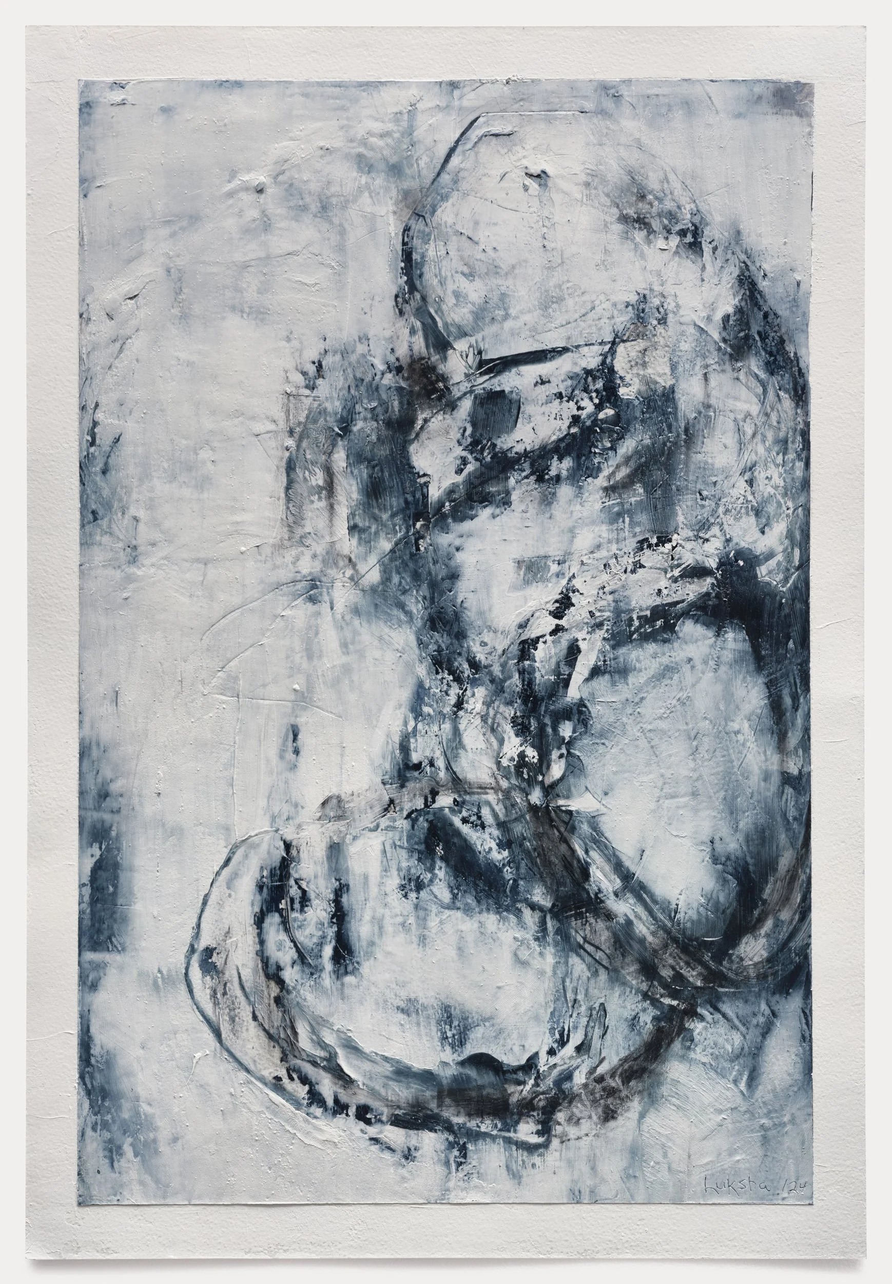 "Gestation"  2024  Oil, Wax, & Mediums/ Paper/ Ply Panel  15" X 22"  Photo by: Rachel Topham Photography