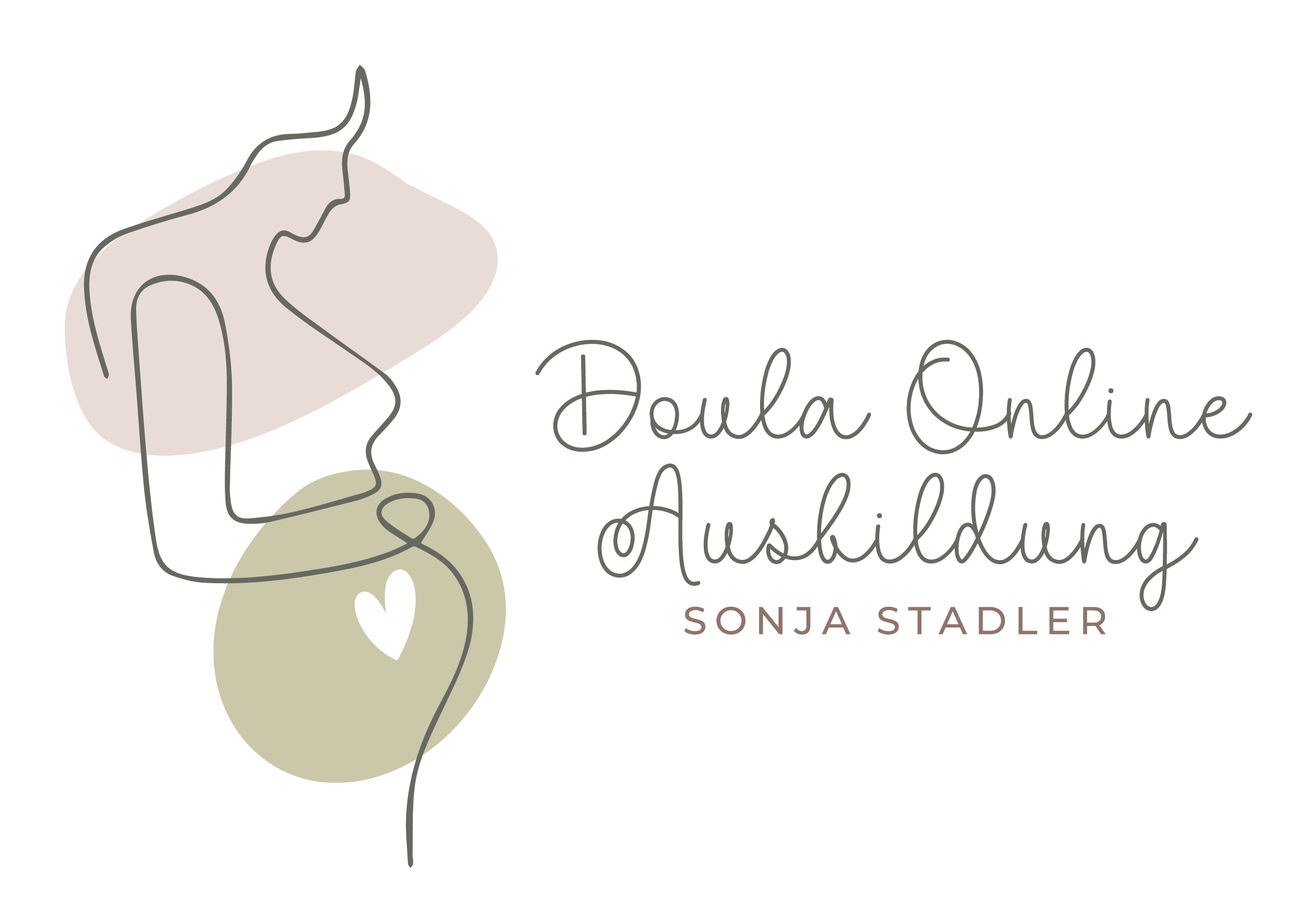 Illustration mit abstrakten Formen und Text, der sagt 'Doula Online Ausbildung' und 'Sonja Stader'.