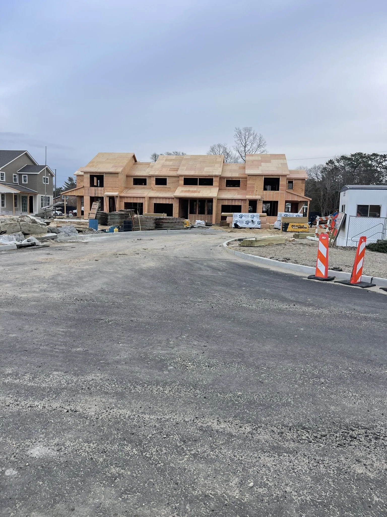 Residential addition and new construction framing in progress on Long Island