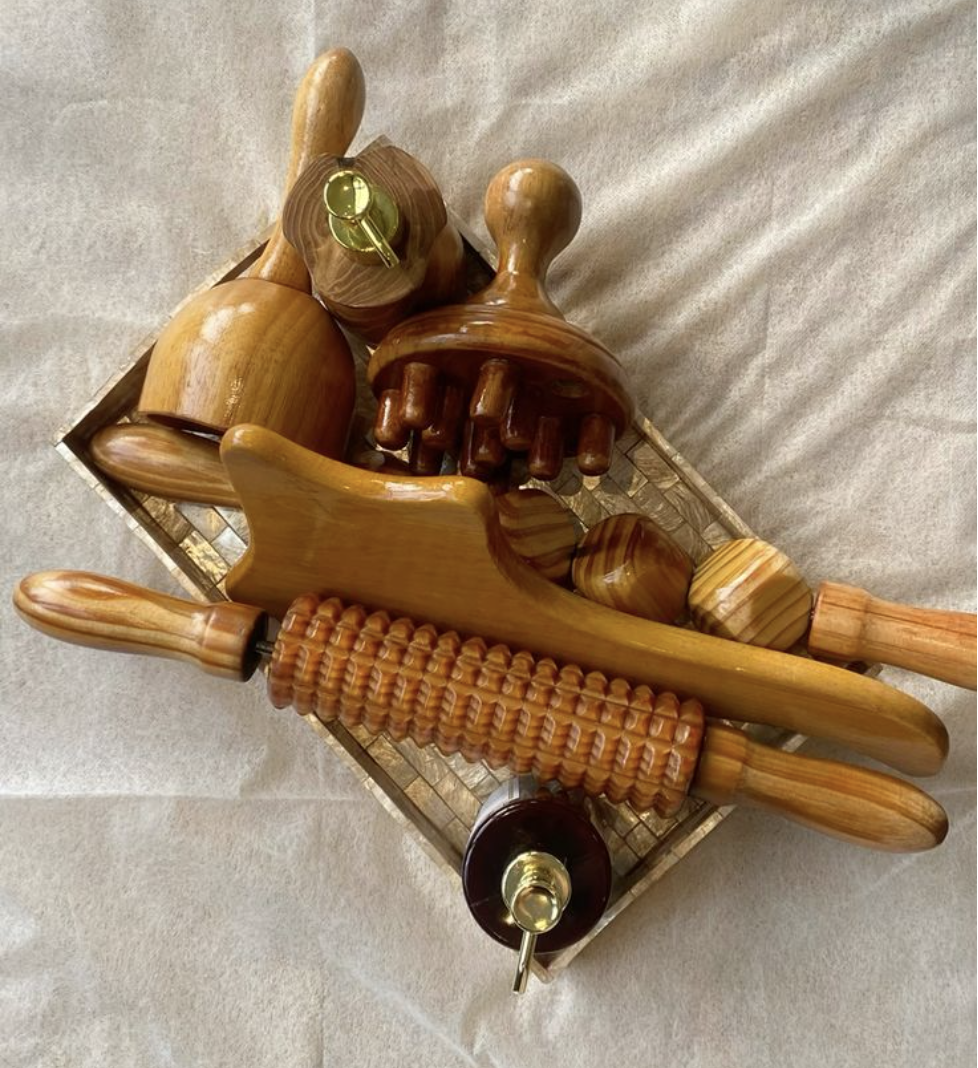 Colombian wood therapy maderoterapia tools used for body sculpting and cellulite treatments at The Beauty Sculpt in Marylebone, London