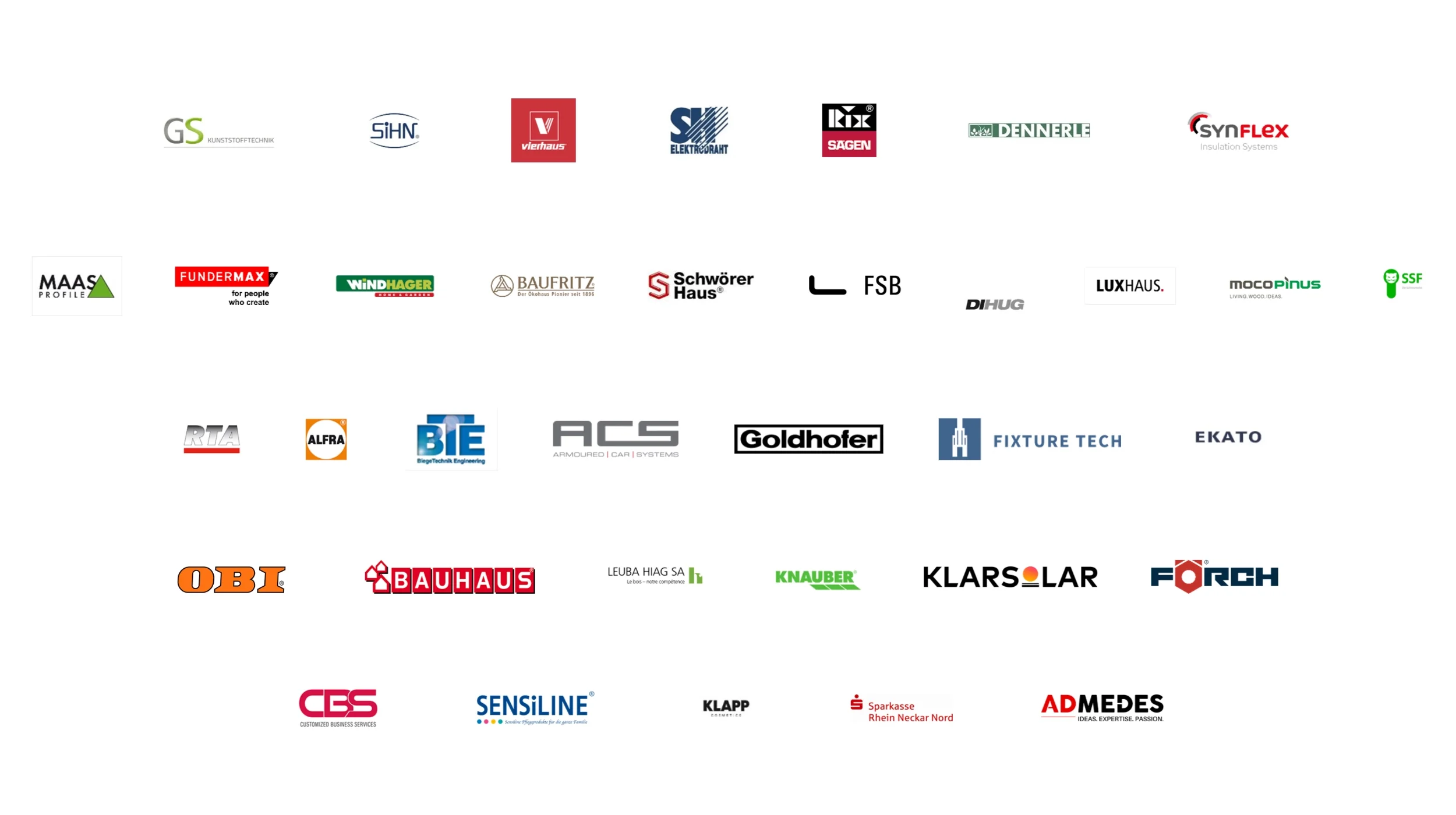Übersicht diverser Firmenlogos von namhaften Mittelständlern und internationalen Konzernen, die die weitreichende Erfahrung und Expertise unseres Beratungsteams belegen.