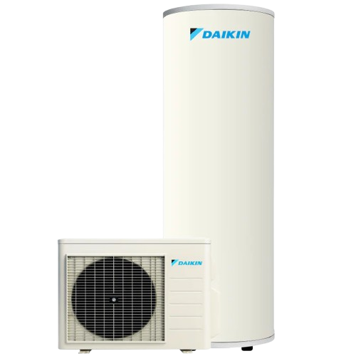 Daikin HVAC unit with an outdoor compressor and a tall indoor air handling unit.