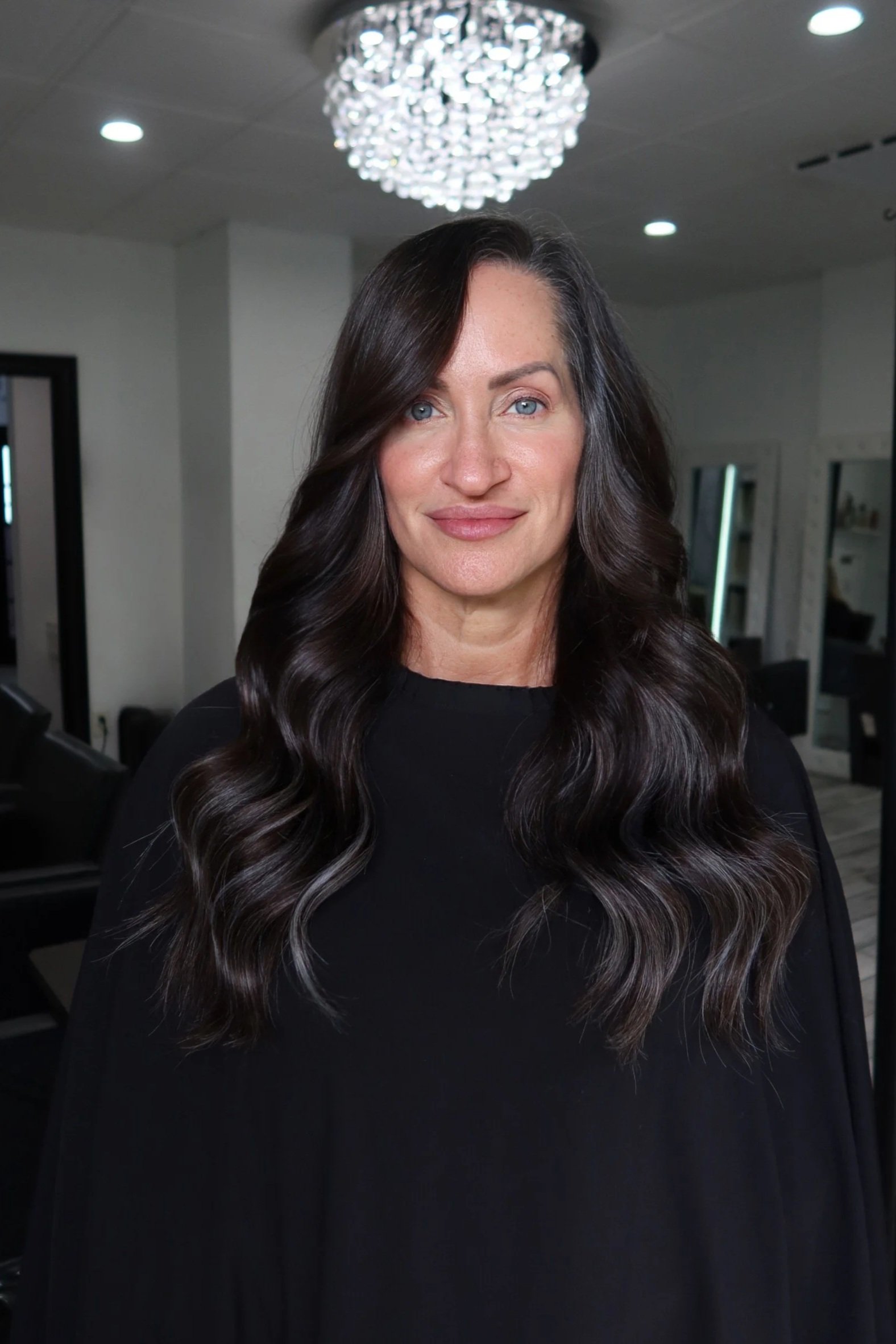 Gray blending color manipulation using wefts by amoura on natural salt and pepper hair at salon amoura orlando