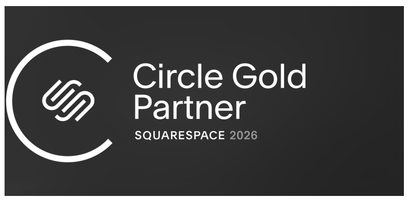 Black background with white logo and text indicating Circle Gold Partner status for Squarespace 2026.
