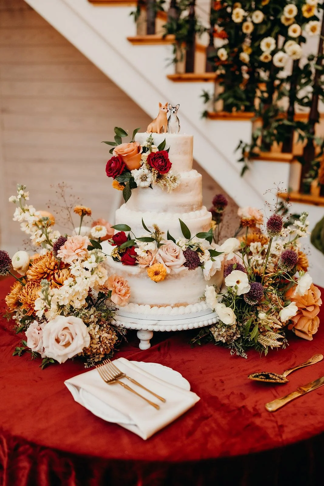 Fall Wedding Cake and Florals at The Wakefield Barn