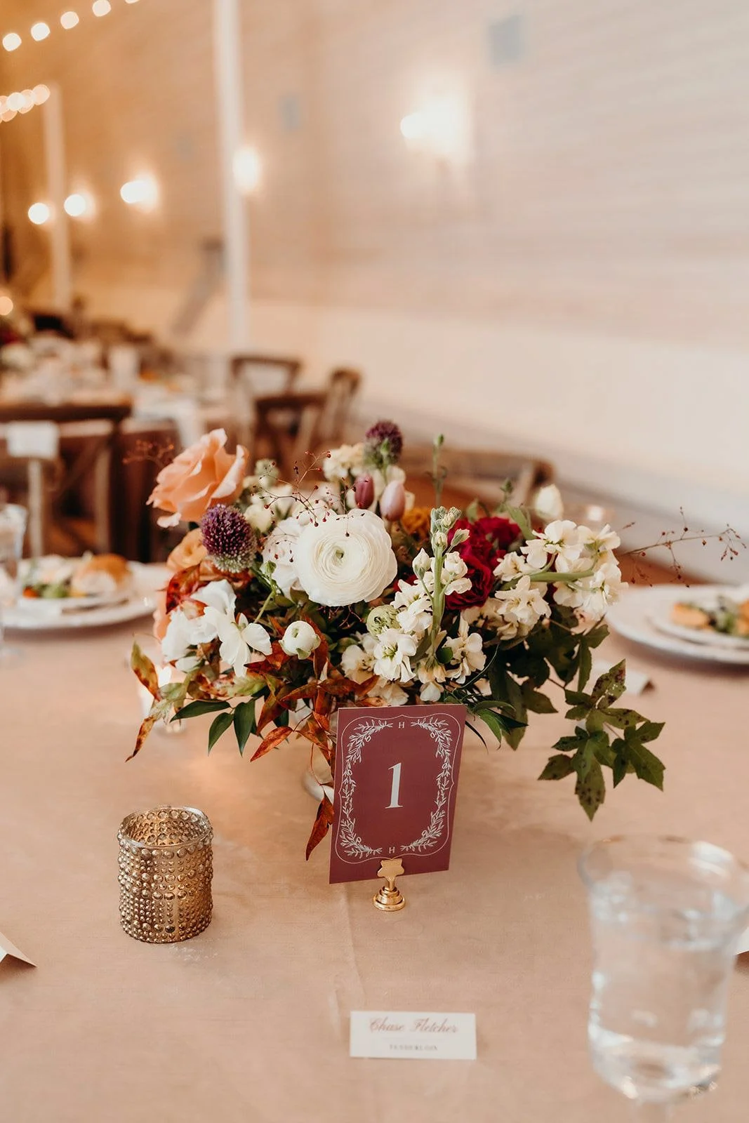 Low Fall Centerpiece at The Wakefield Barn
