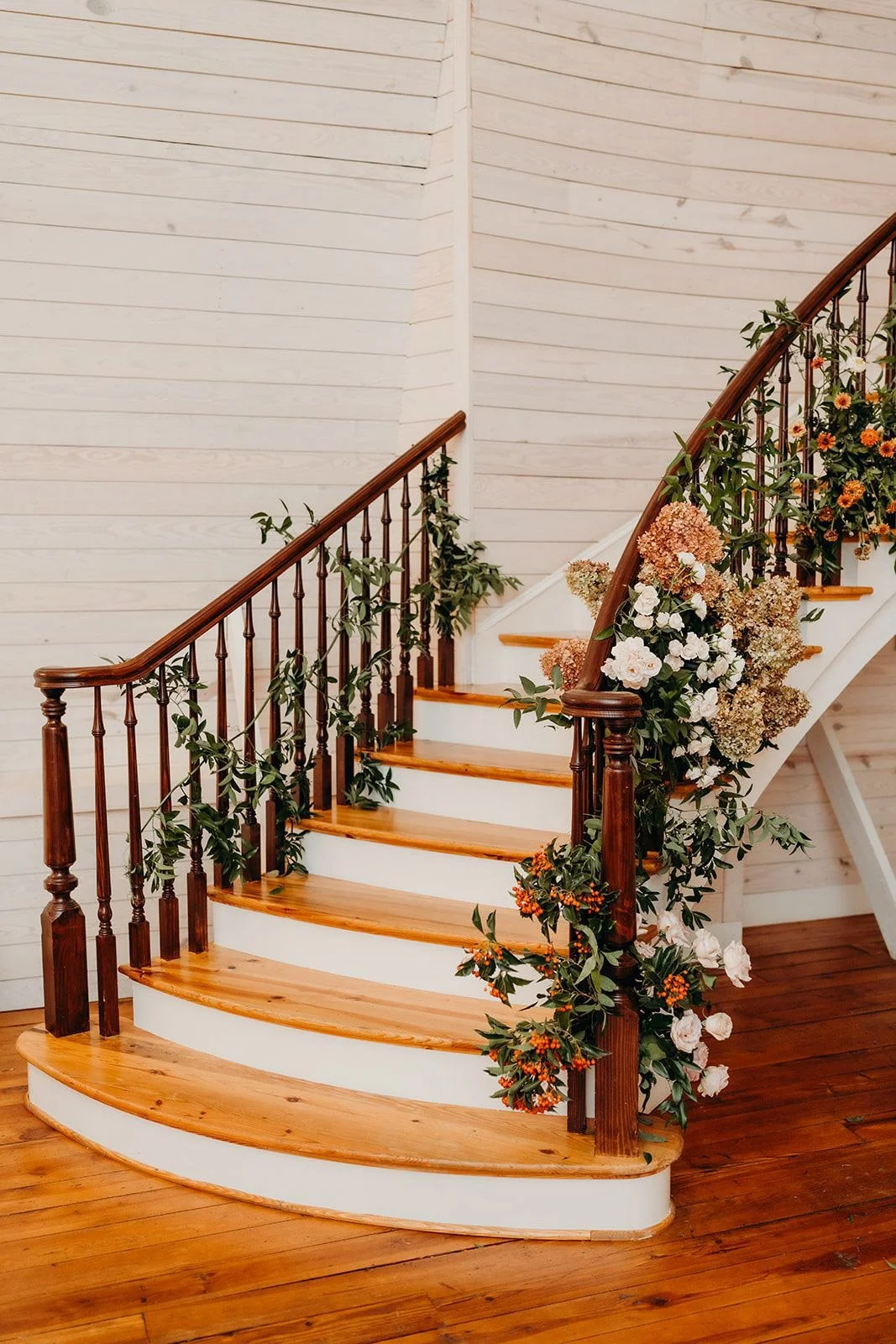 Fall Staircase Greenery at The Wakefield Barn