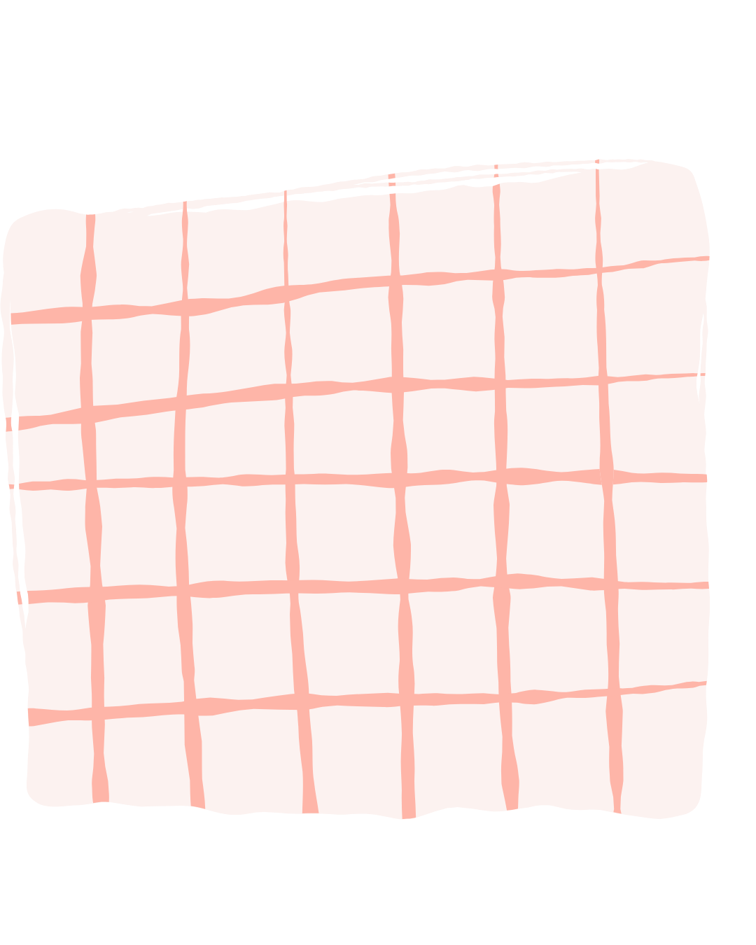 A simple drawing of a folded cloth or towel with a grid pattern in light pink on a white background.
