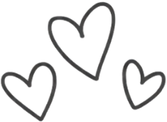 Three hand-drawn hearts on a black background.
