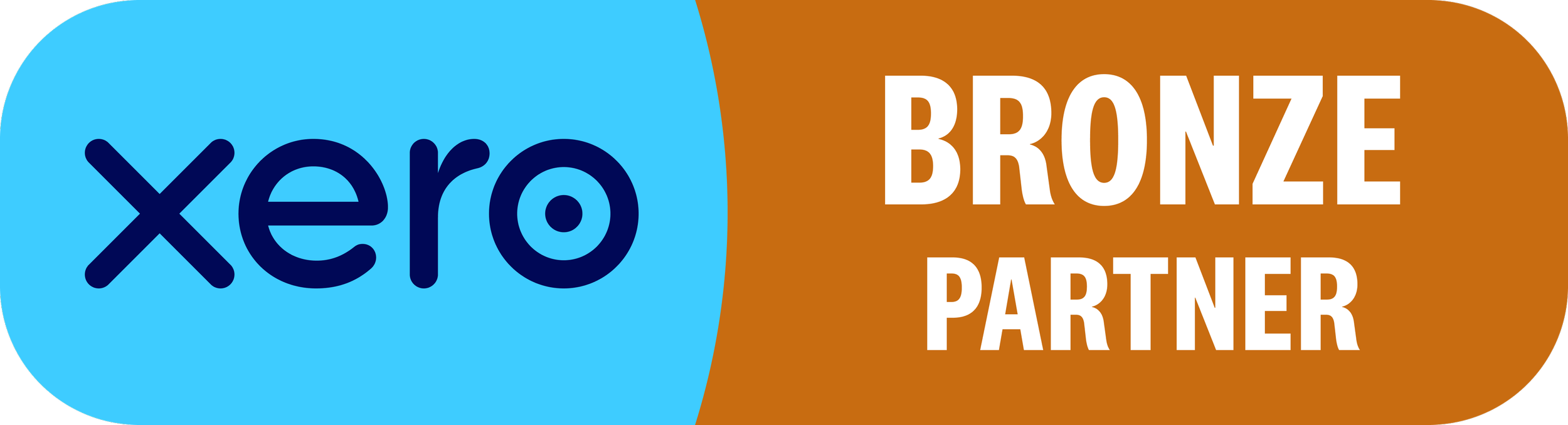 Xero Bronze Partner badge with blue and brown rounded rectangle design and white text.
