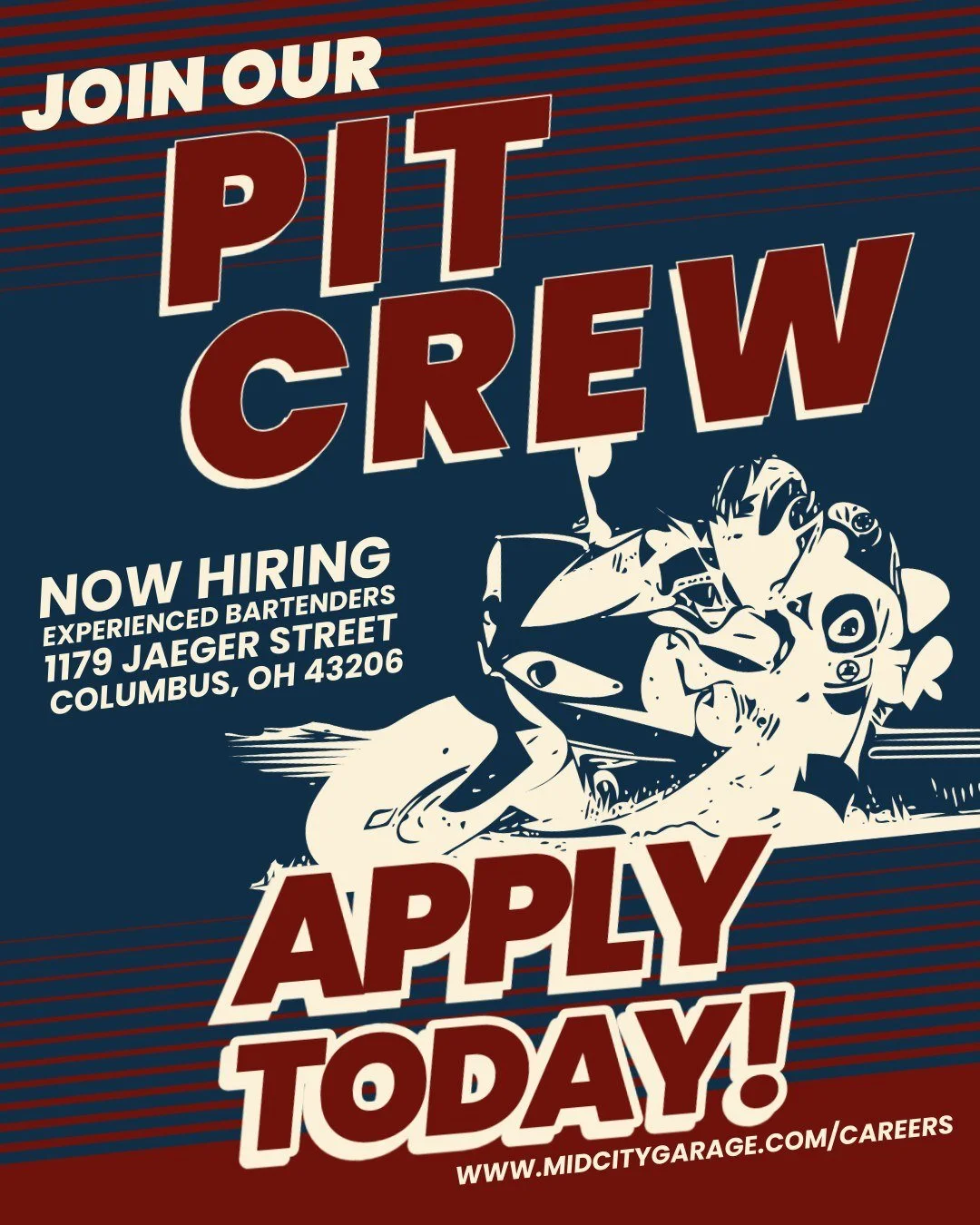 Warning: We&rsquo;re hiring bartenders&hellip; not mechanics. 🍸🏎️
Mid City Garage is hiring experienced bartenders for Thursday through Sunday shifts in German Village / Merion Village, Columbus, Ohio. 📍

If you thrive in high-volume service, know