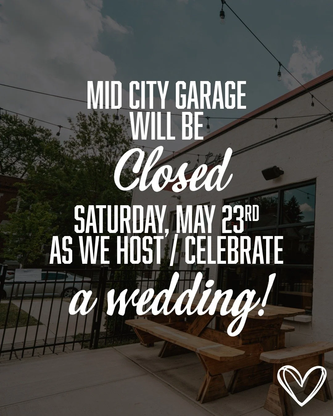 💍 FOR ONE DAY ONLY: Mid City Garage is becoming Mid City Chapel.
This Saturday, May 23rd, we&rsquo;re closing up shop so the garage can host a wedding. 🤍✨
The garage doors are staying up. The patio lights are getting romantic. And for one night, Mi