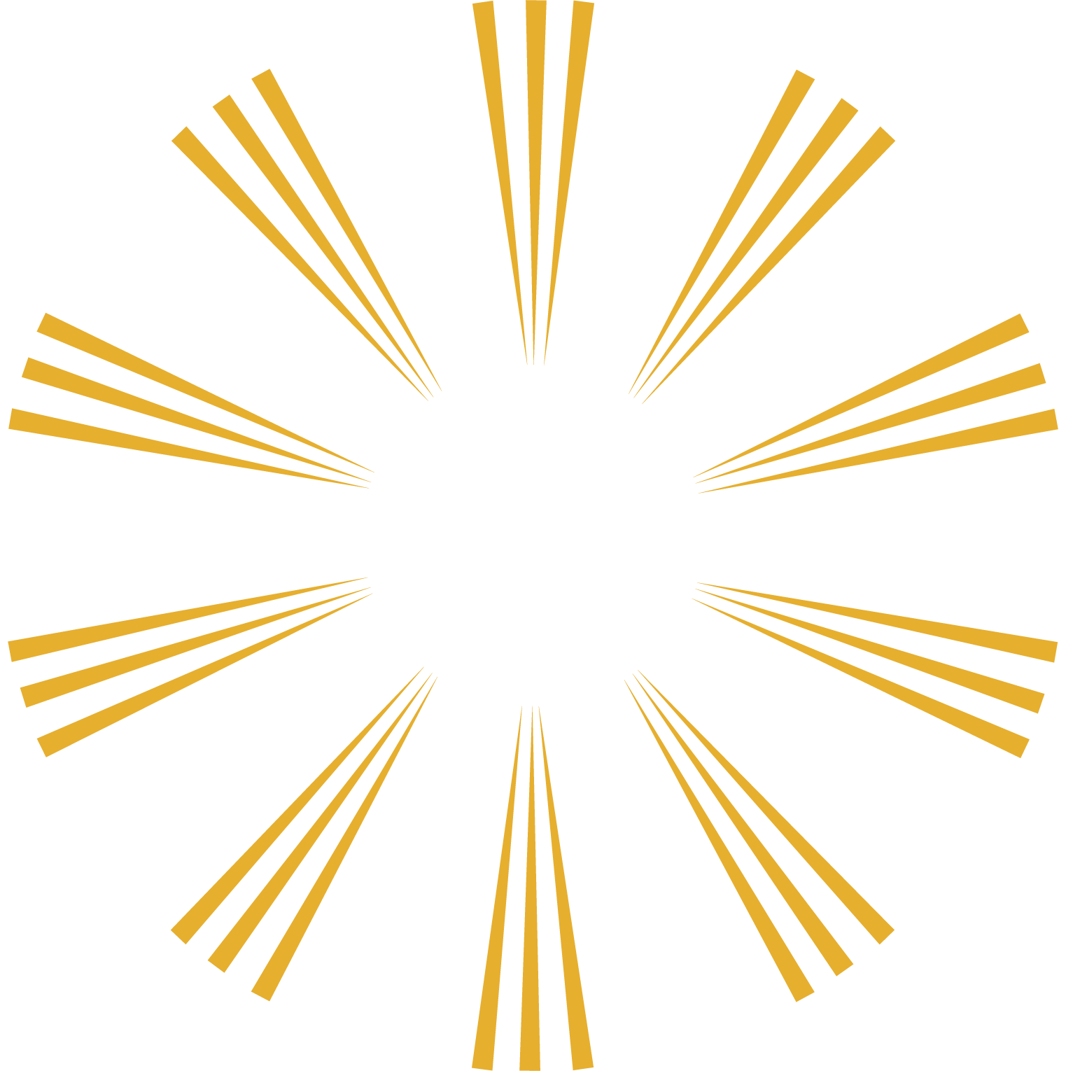 Radial design with alternating white and gold lines forming a circular pattern on a black background.