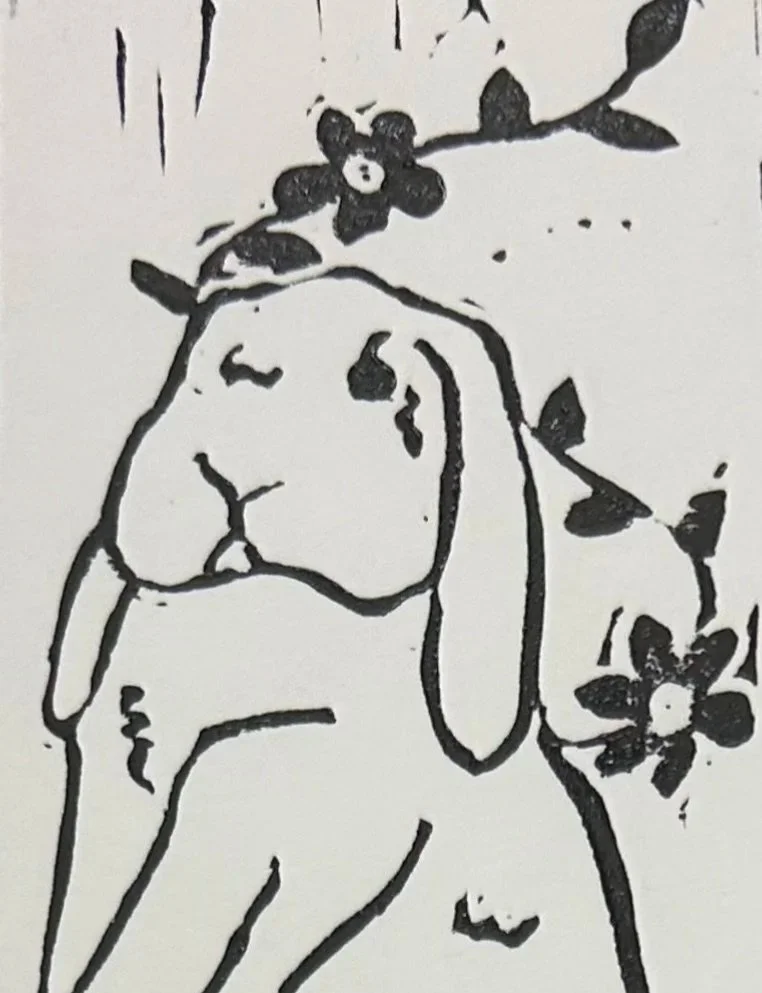 Lino cut bunny bookmark