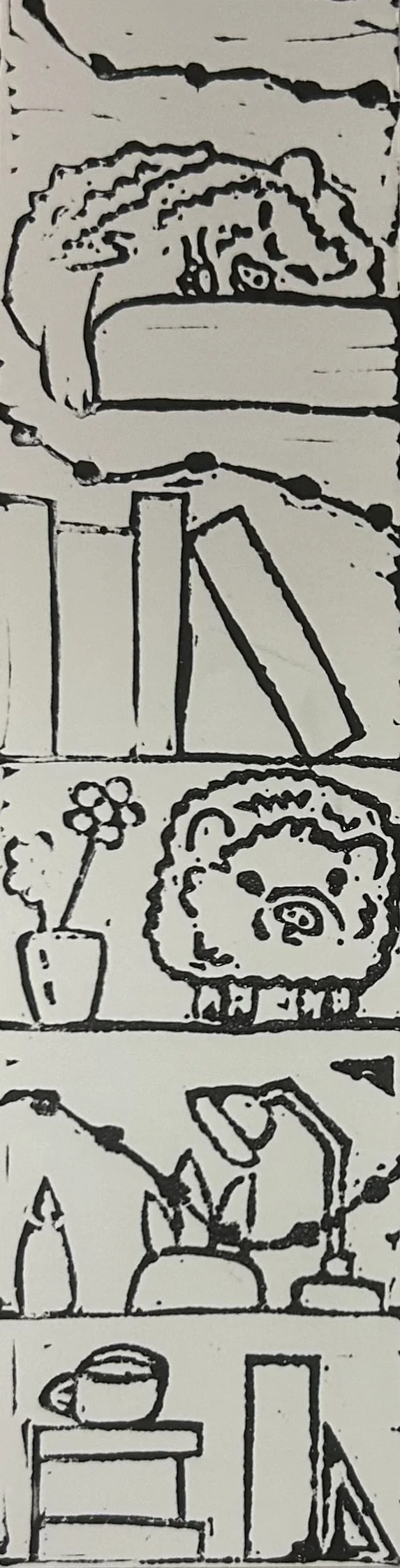 Lino cut hedgehog bookmark