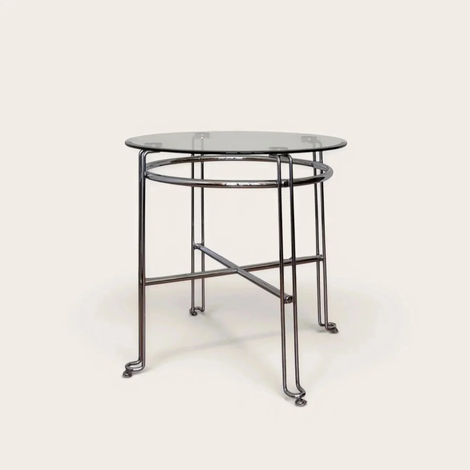 table en verre en acier tubulaire chromé style bauhaus