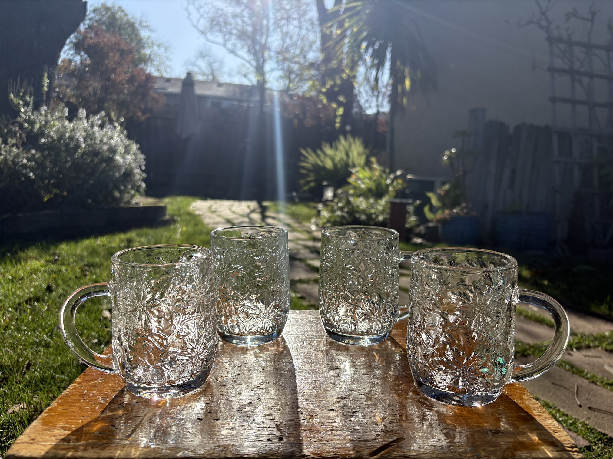 Thrifting: Glass Floral Textured Mugs Set of 6