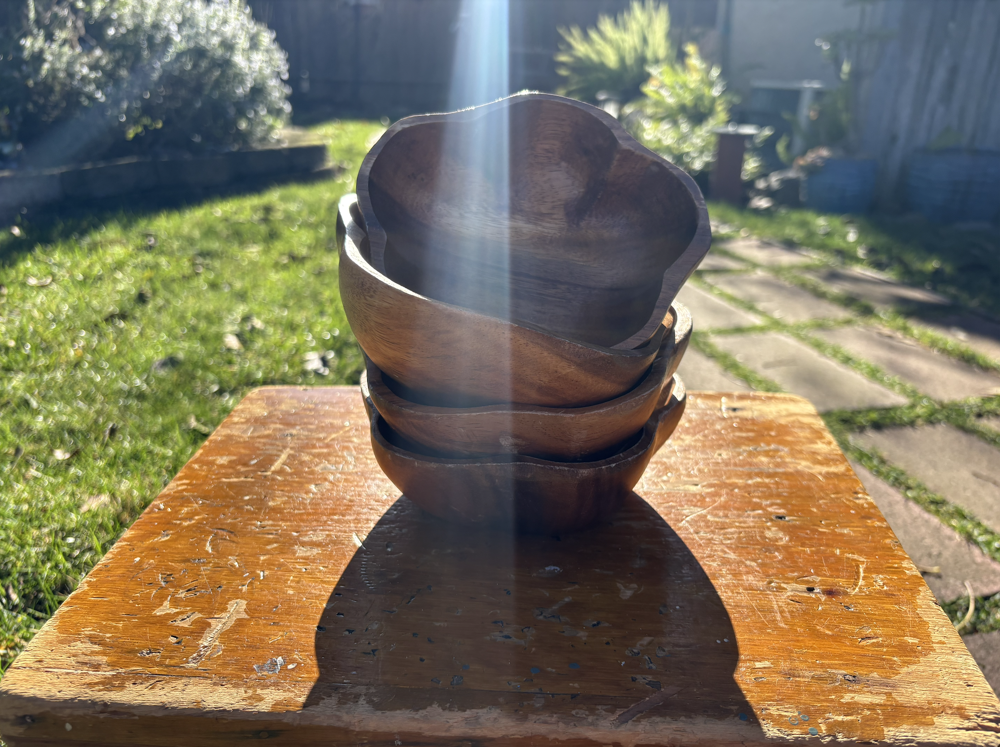Thrifting: Flower Shaped Wooden Bowls Set of 4