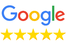 Google logo with five gold stars beneath it.