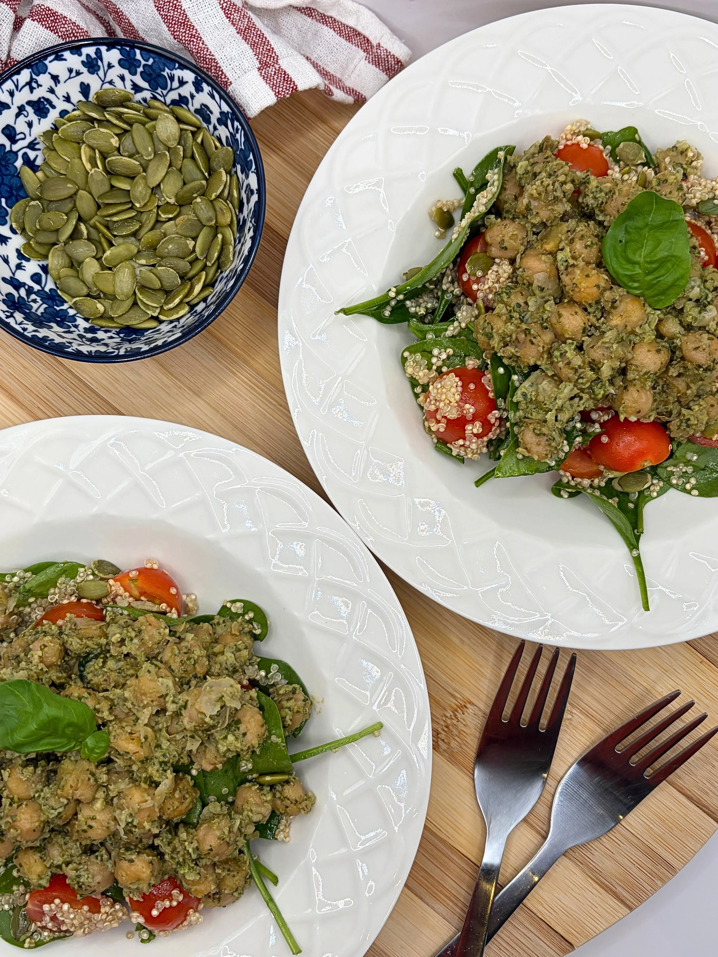 Warm Spinach Pesto & Chickpea Salad