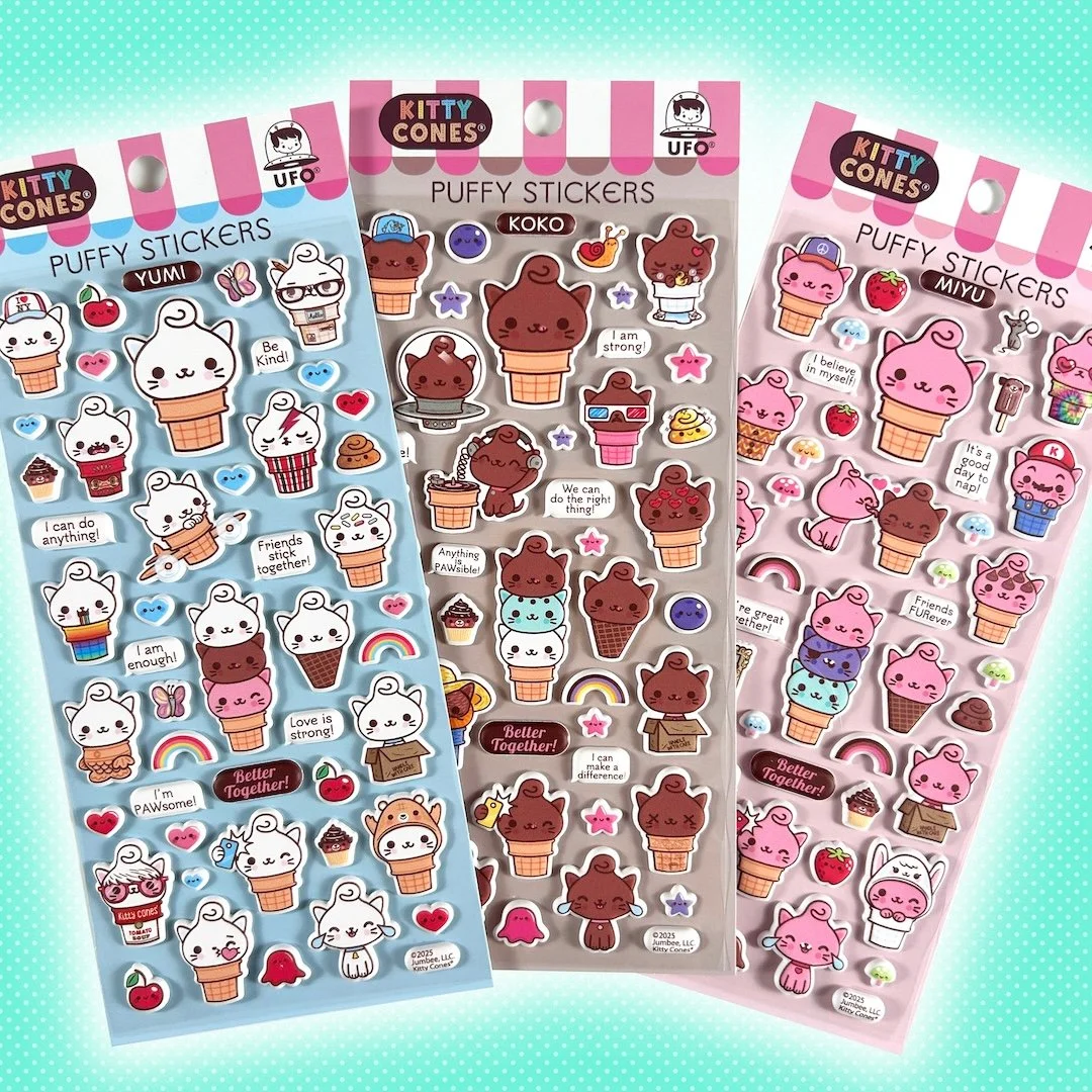 Kitty Cones Puffy Stickers - Yumi, Koko, & Miyu Set