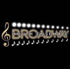 Logo for youth ensemble featuring a treble clef with a staff of musical notes and the words 'YOUTH ENSEMBLE' on a black background.