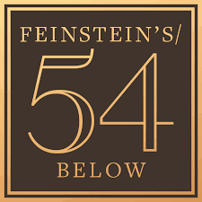 Sign with black background and gold border, displaying 'Feinstein's/54 Below' in gold lettering.