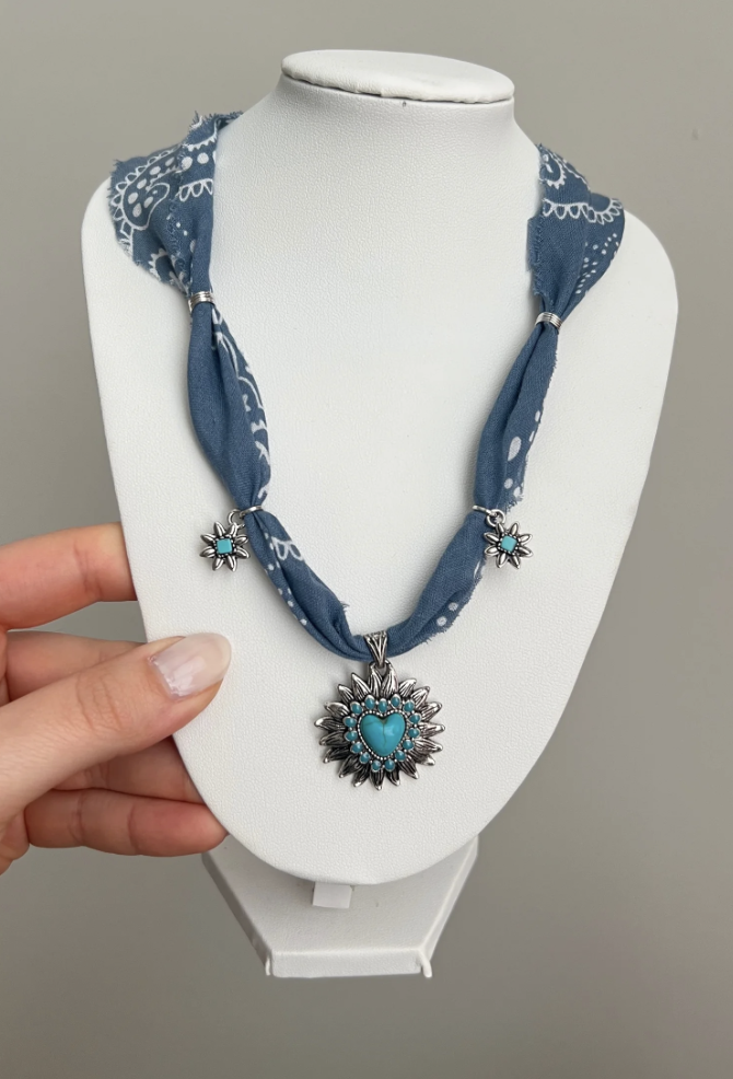 Turquoise Bloom Bandana Necklace