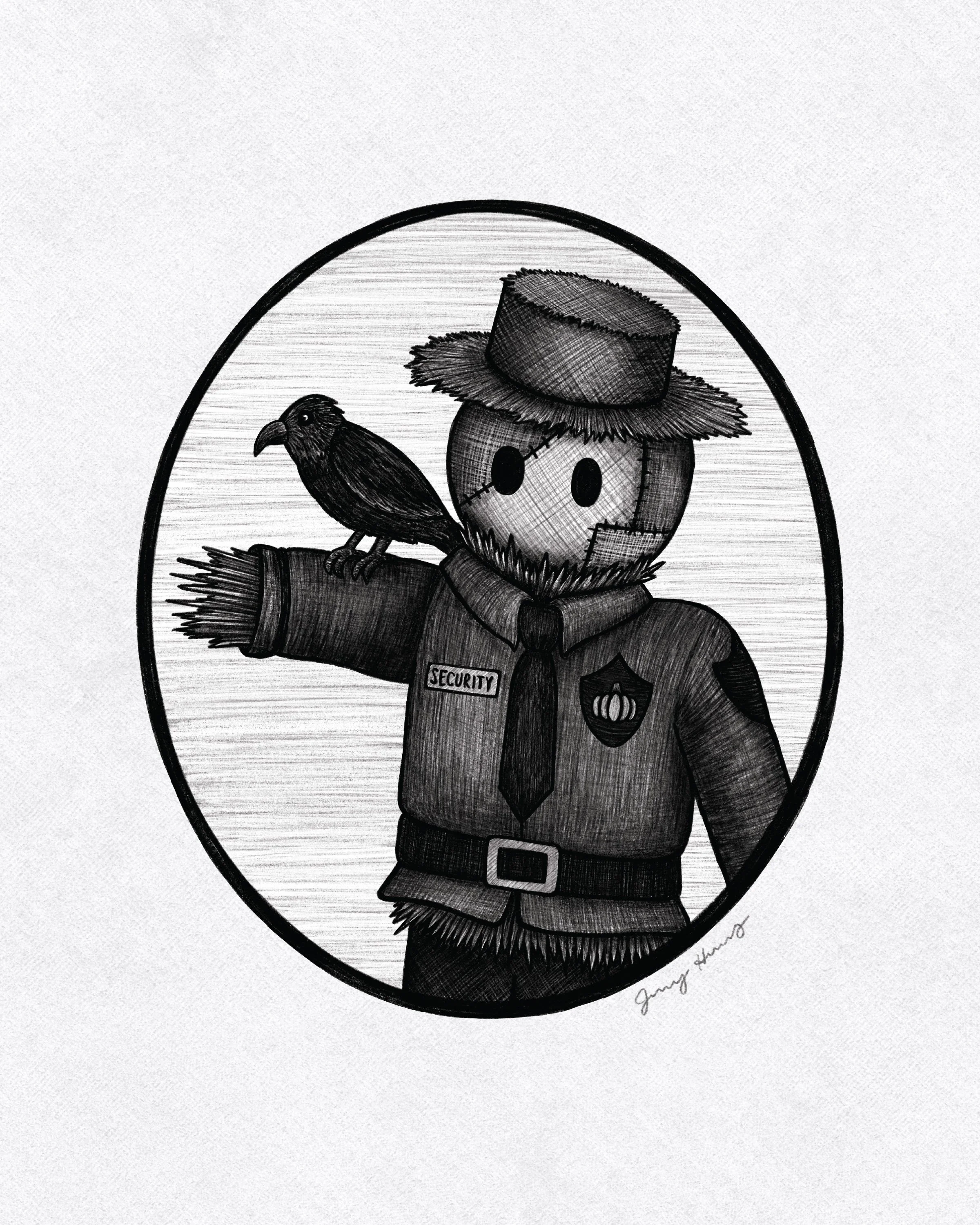 Scarecrow Security Guard Art Print