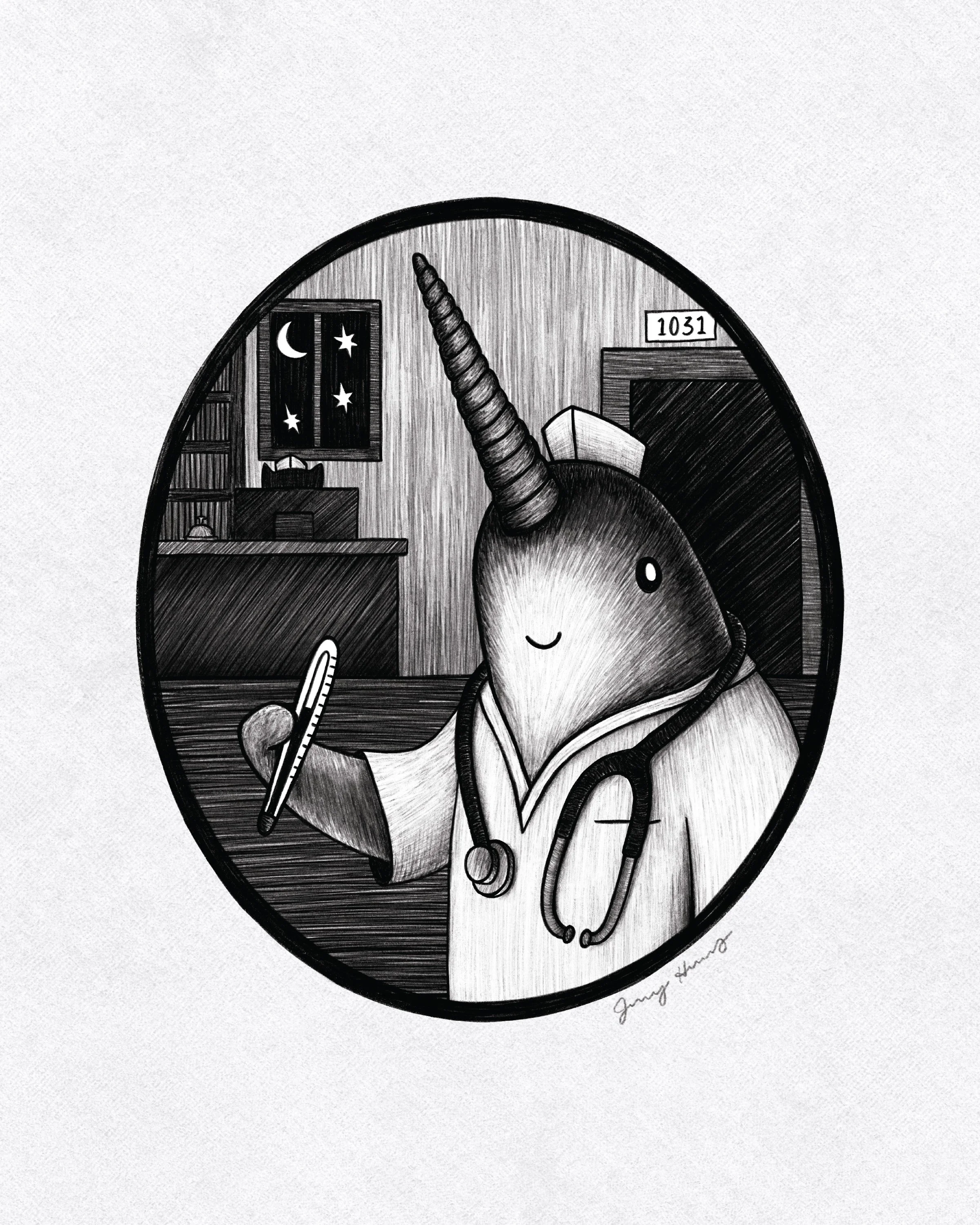 Narwhal Nighttime Nurse Art Print