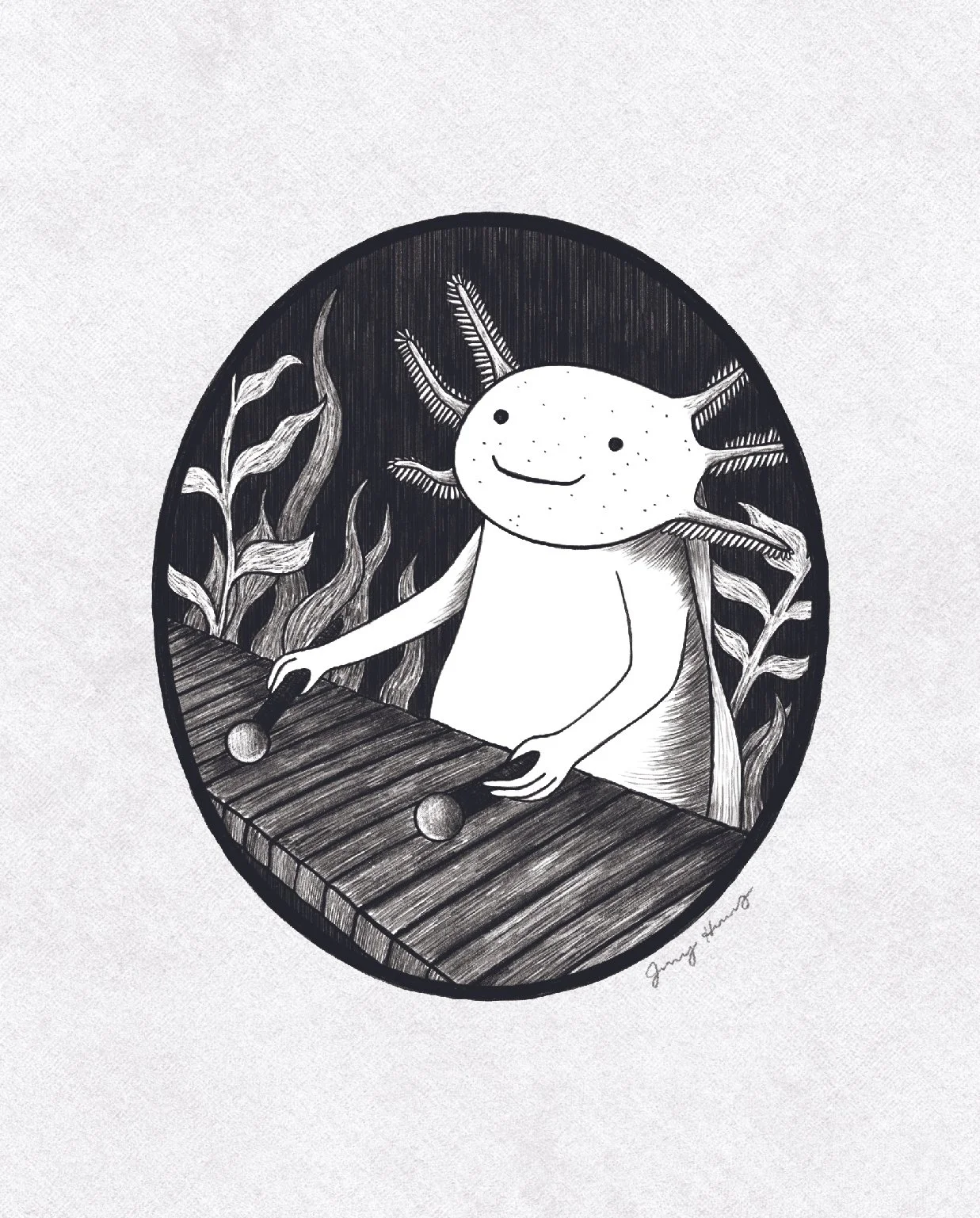 Axolotl Xylophonist Art Print