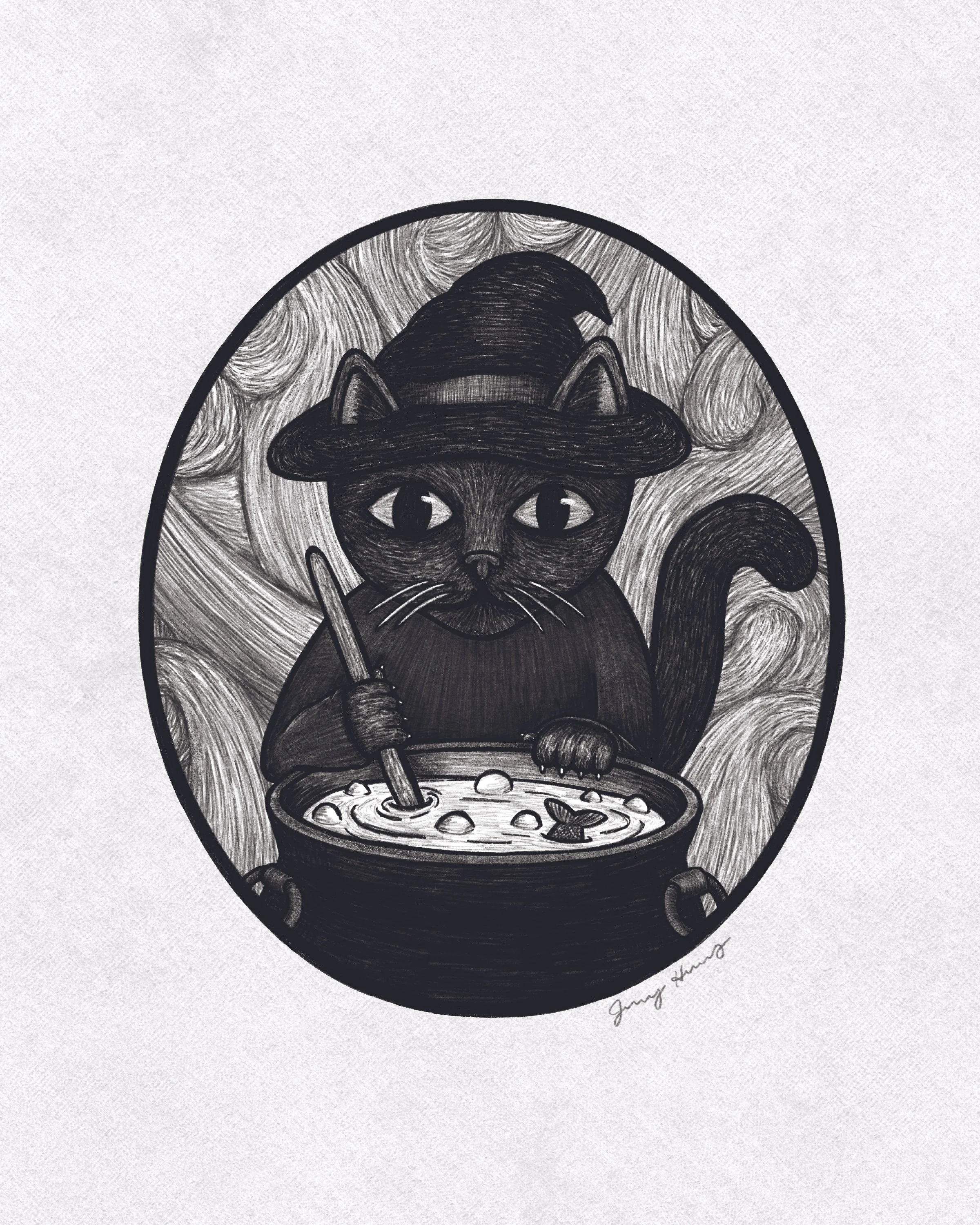 Cat Witch Art Print