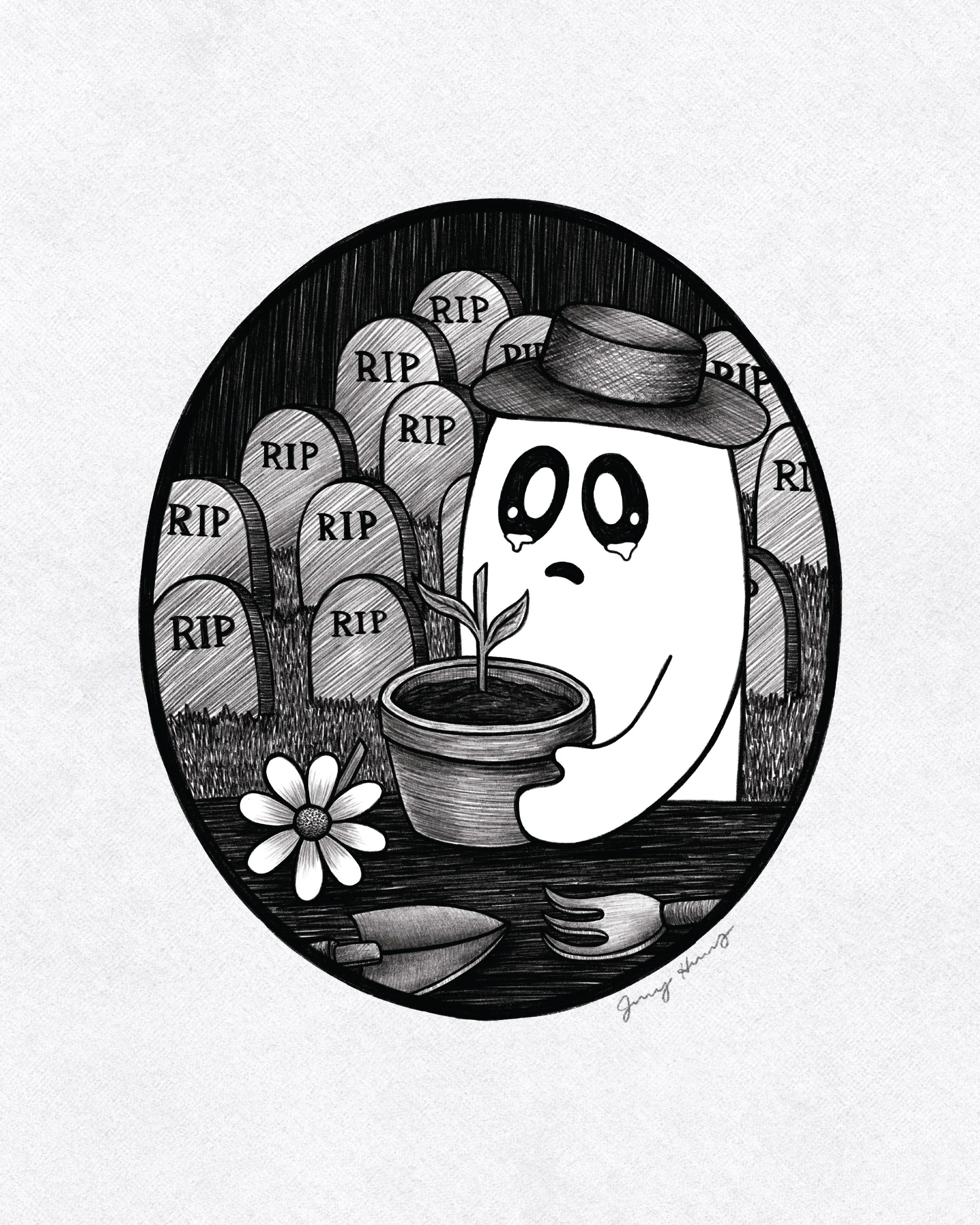 Ghost Graveyard Gardener Art Print