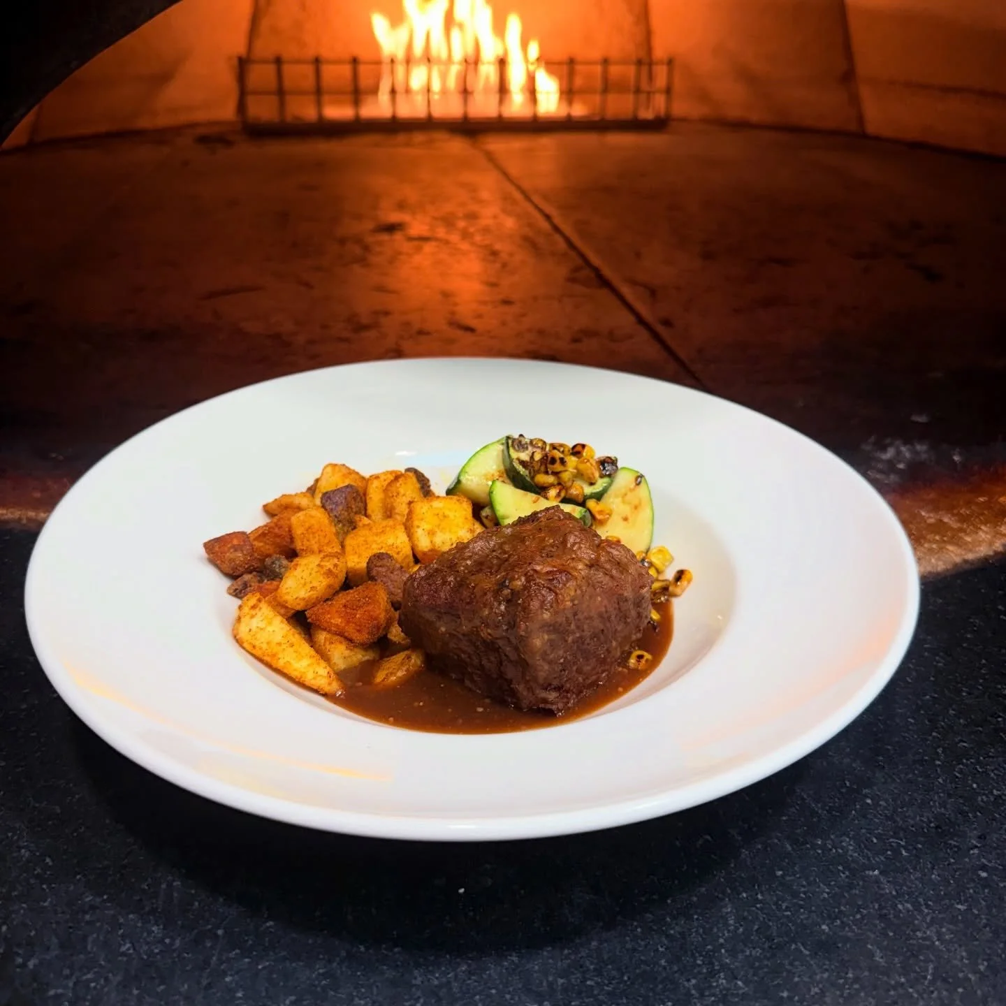 Chef&rsquo;s been at it again&hellip; 🔥

Braised Short Rib&mdash;slow, rich, and exactly what you want right now.
Served with roasted tri-color fingerling potatoes, fresh zucchini &amp; corn, and finished with a mustard horseradish pan gravy.

$39 &