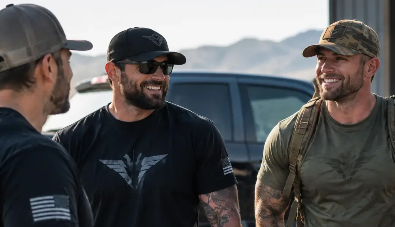Image of 3 veterans having a conversation about working at Ironsight Syndicate