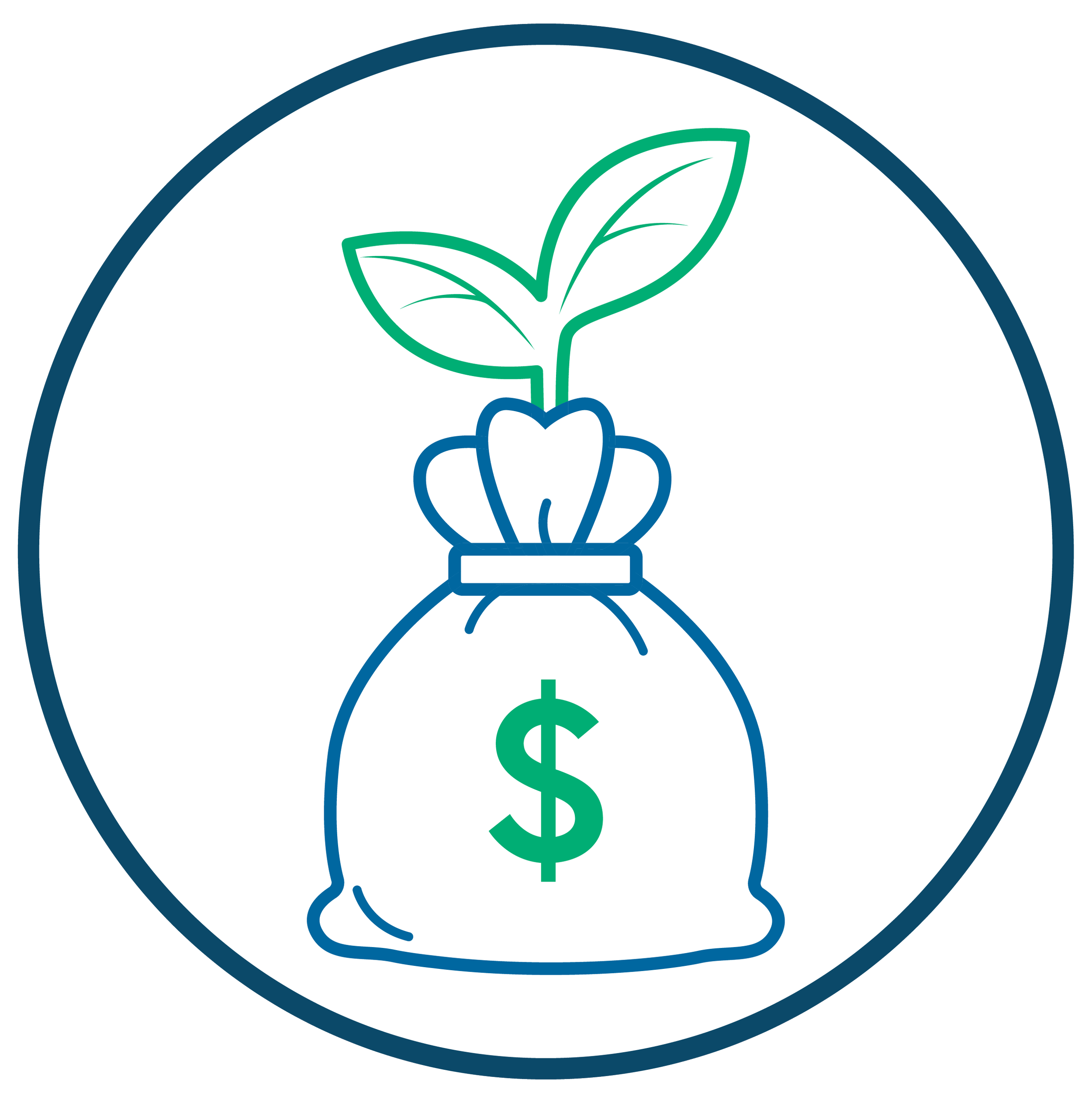 Icon of a human head with a plant growing inside, and a dollar sign in the center of the head.