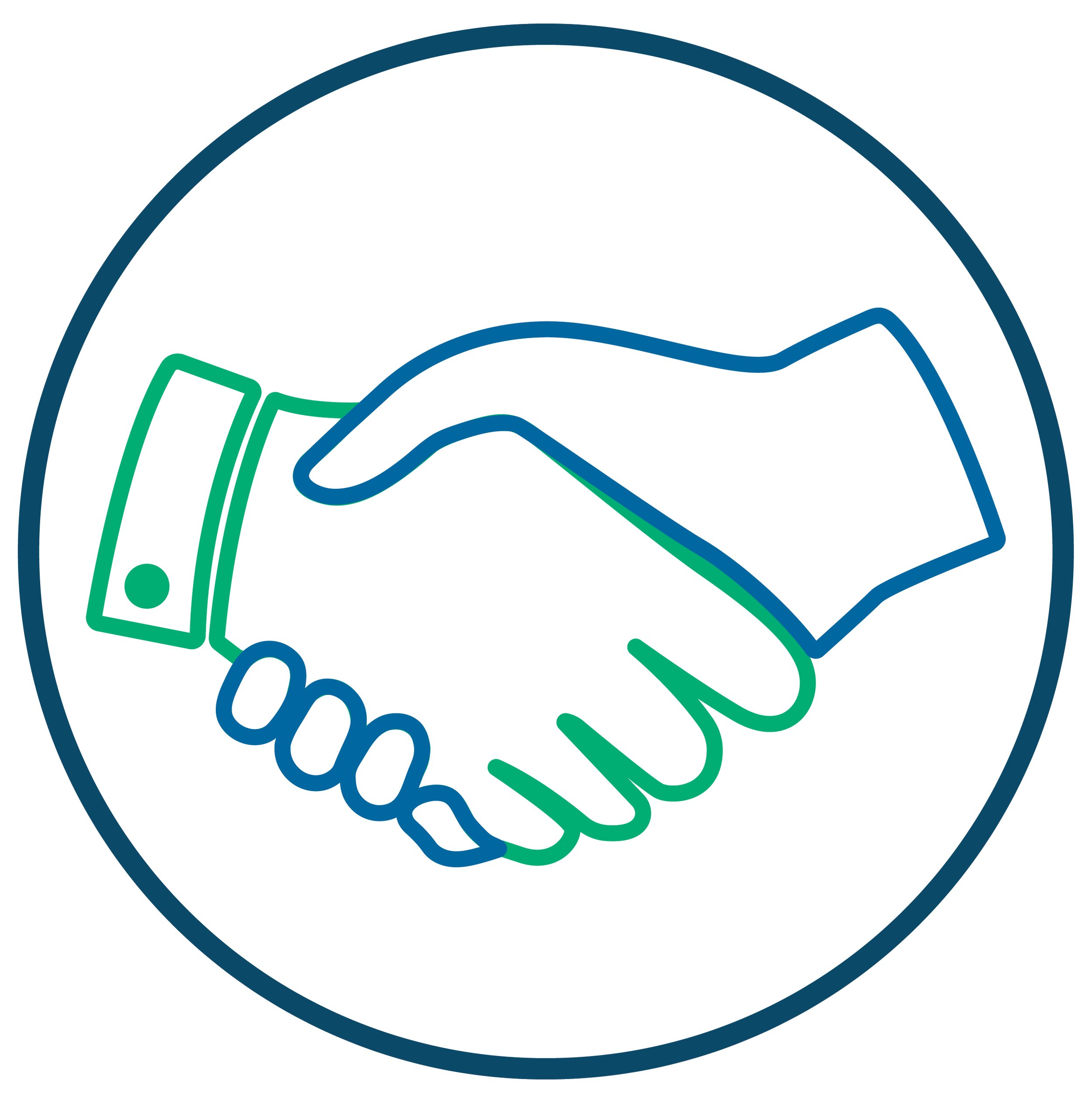 Illustration of two hands shaking, with a dollar bill below.