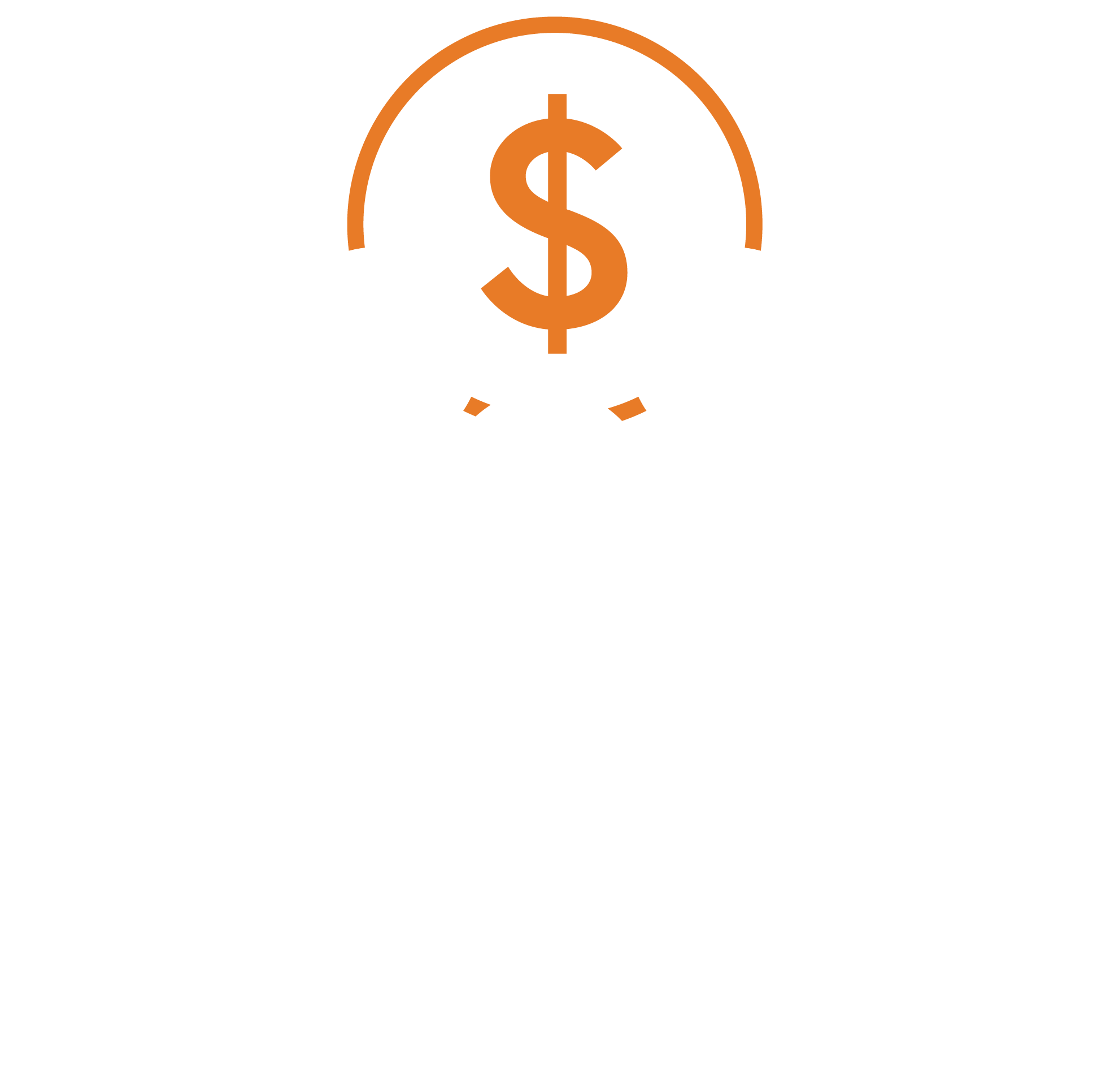 Orange dollar sign within a semi-circular gauge or meter, indicating financial or monetary measurement.