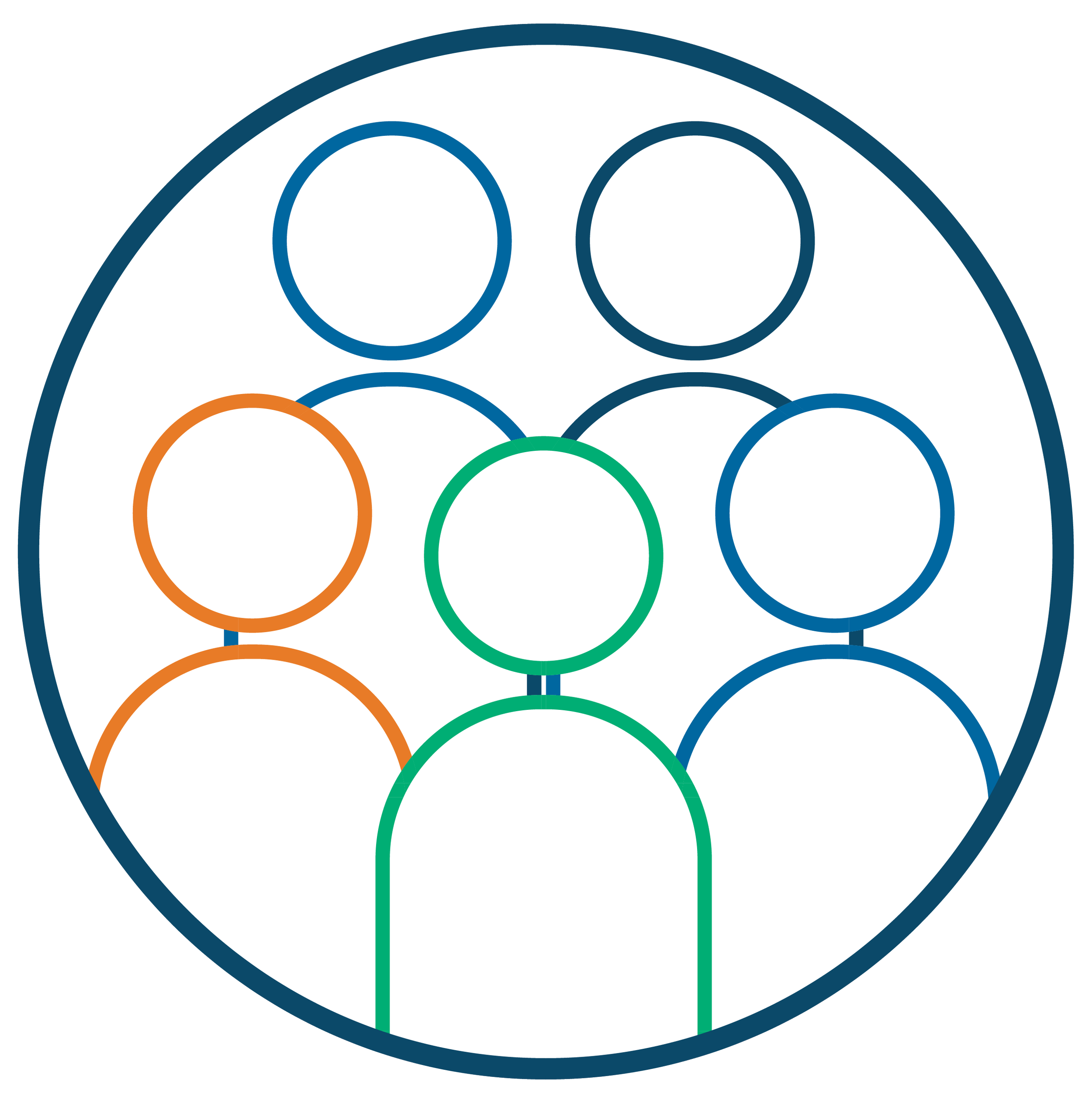 Colorful infographic showing 5 silhouettes of people.