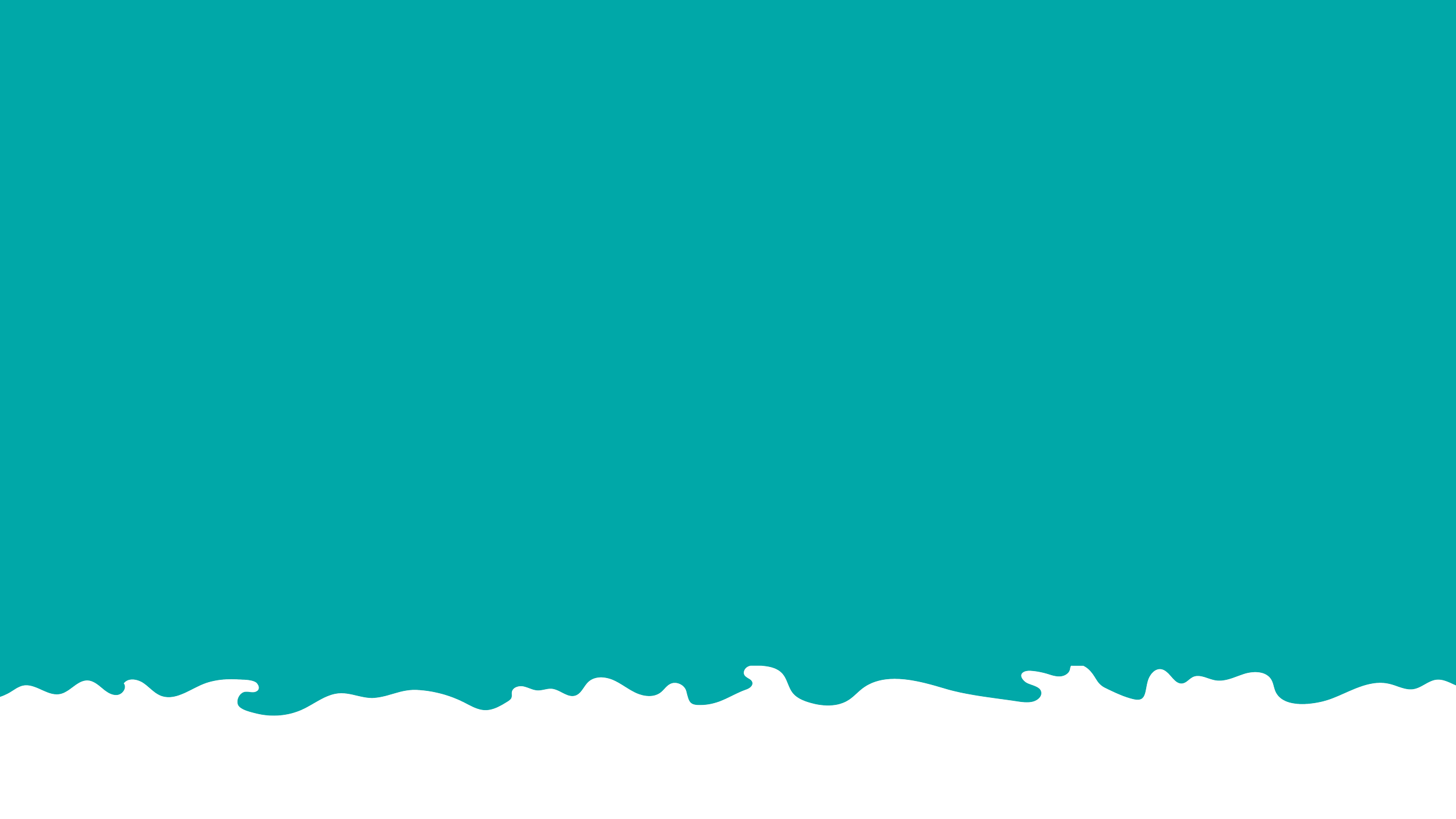 A stylized illustration of the ocean with waves at the bottom and a large turquoise sky above.